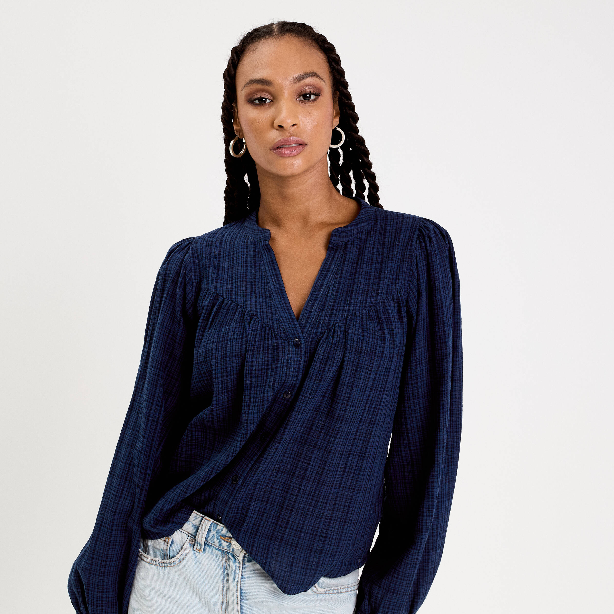 Blouse col V bleu marine femme Vibs