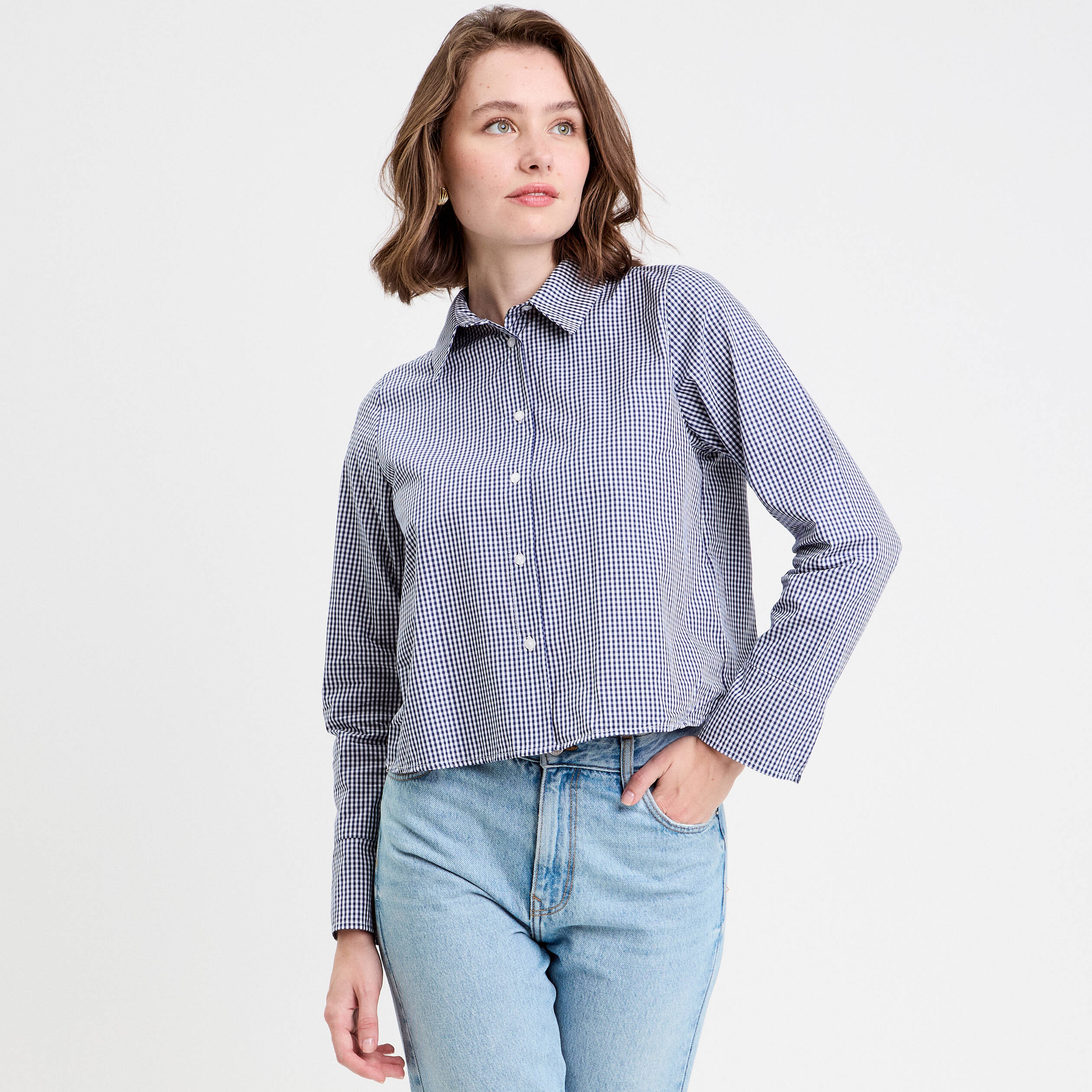 chemise droite courte en coton blanc femme Chemise droite courte en coton blanc femme