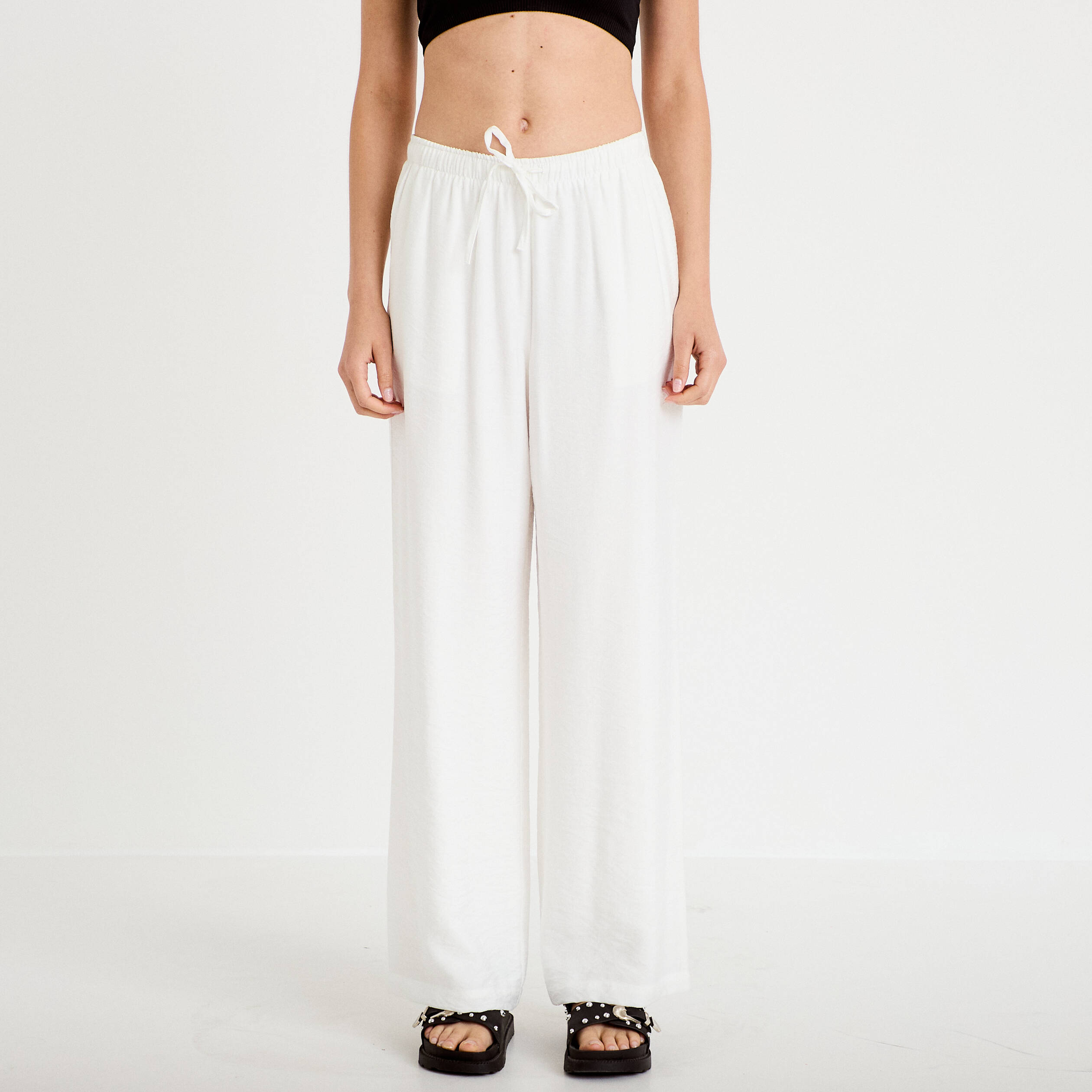 Pantalon large taille standard ecru femme
