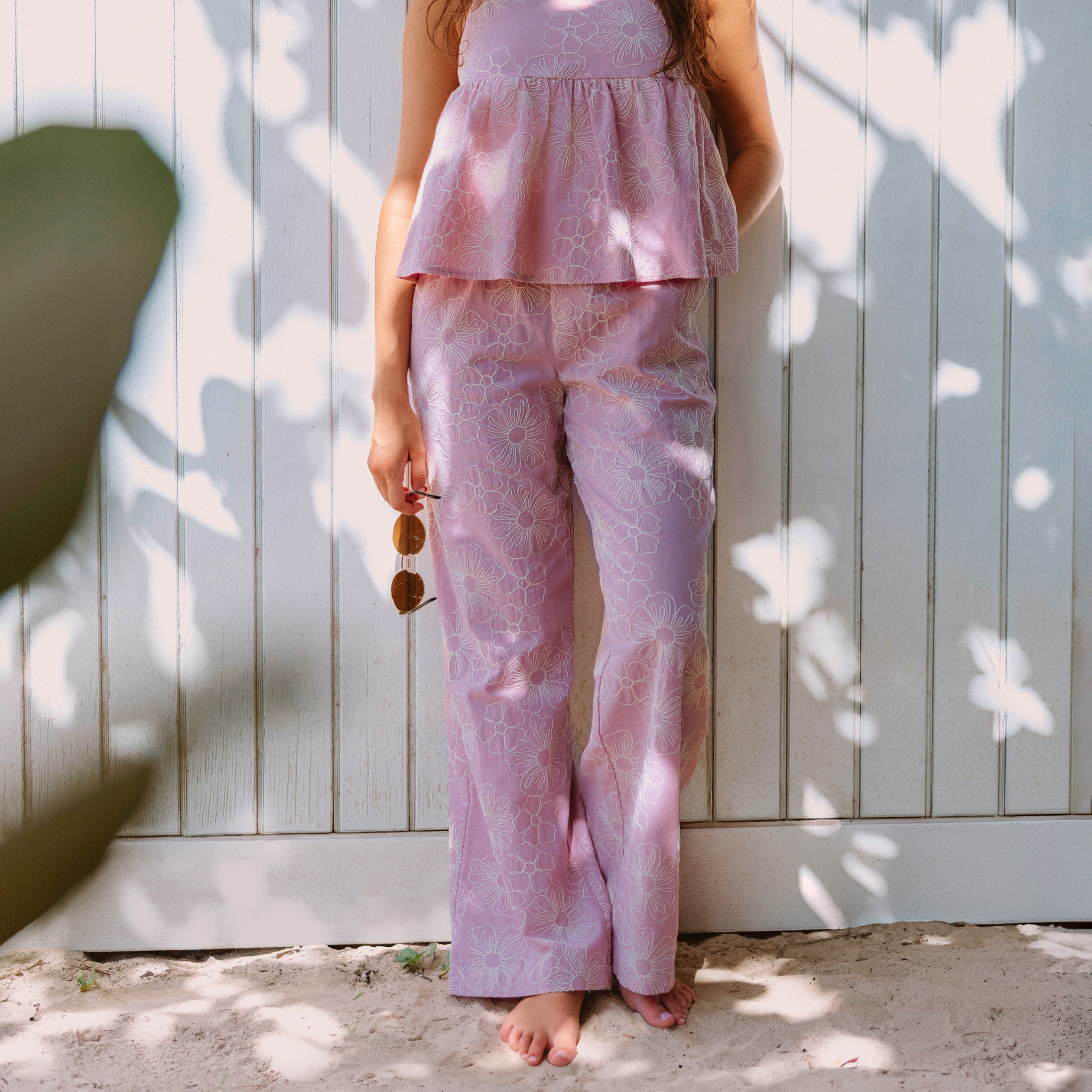 Pantalon large taille standard rose clair femme