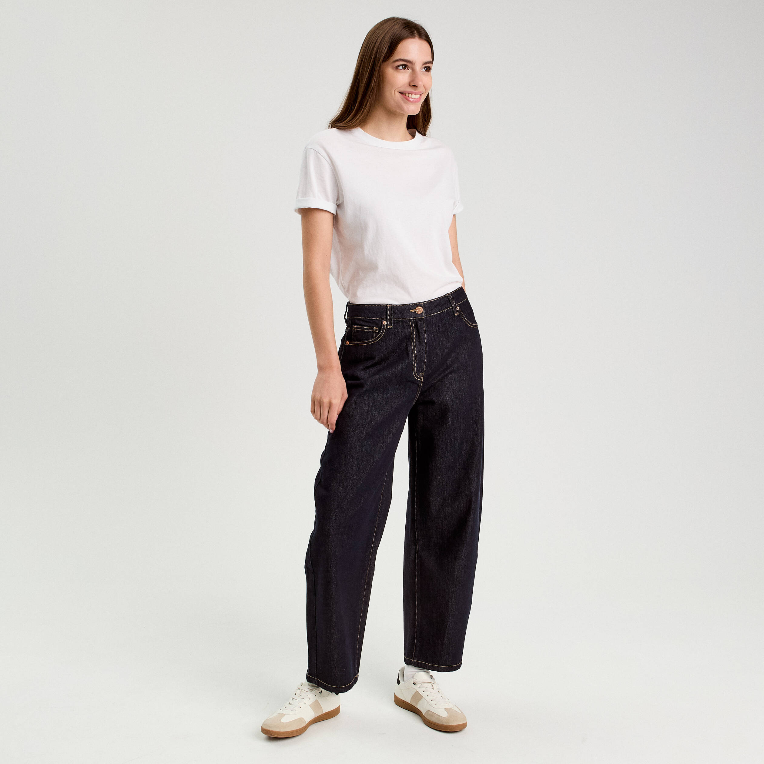 Jean barrel cropped taille standard denim brut femme