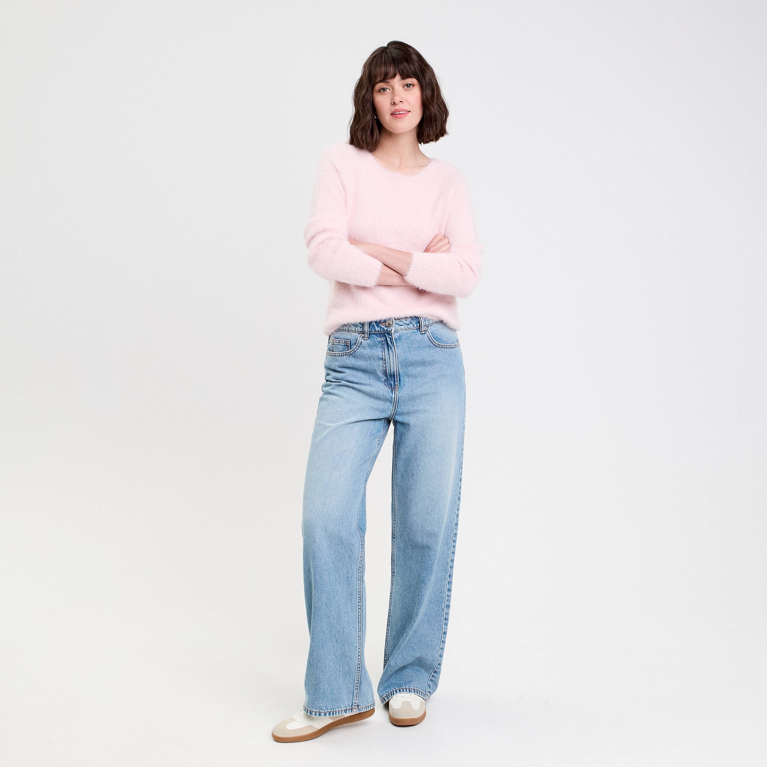 Pull manches longues rose pastel femme
