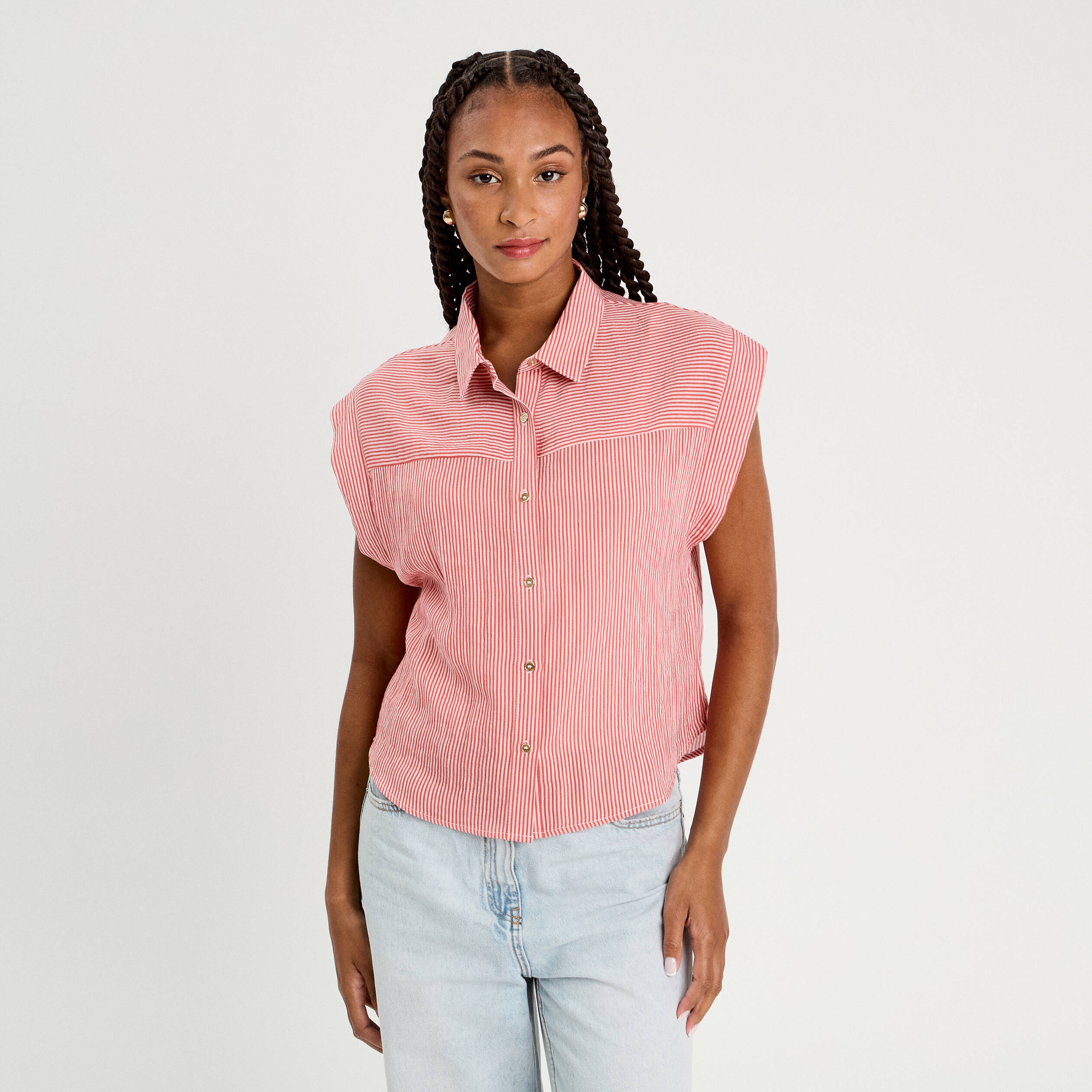 chemise sans manches rose corail femme Chemise sans manches rose corail femme