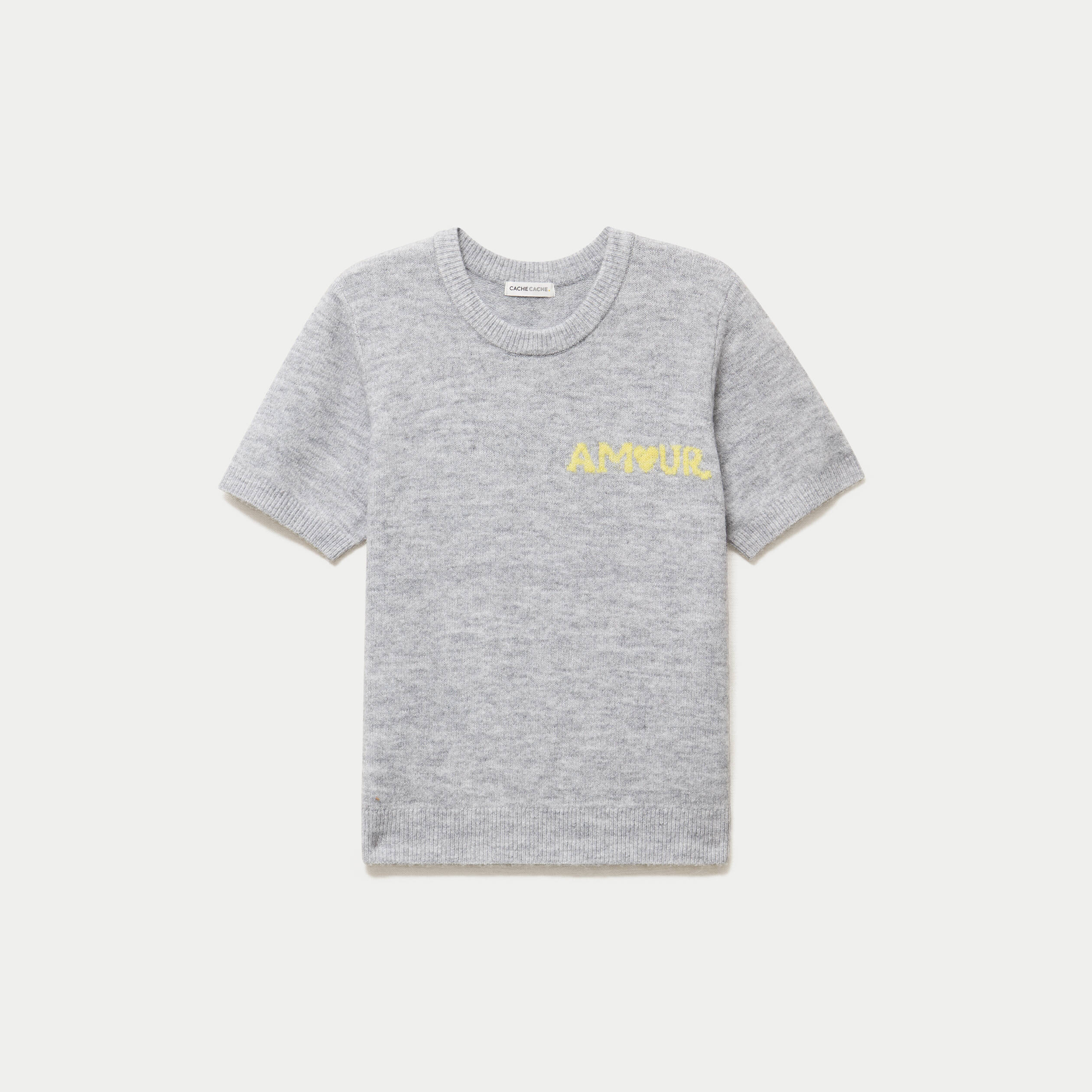 Pull ample manches courtes gris clair femme