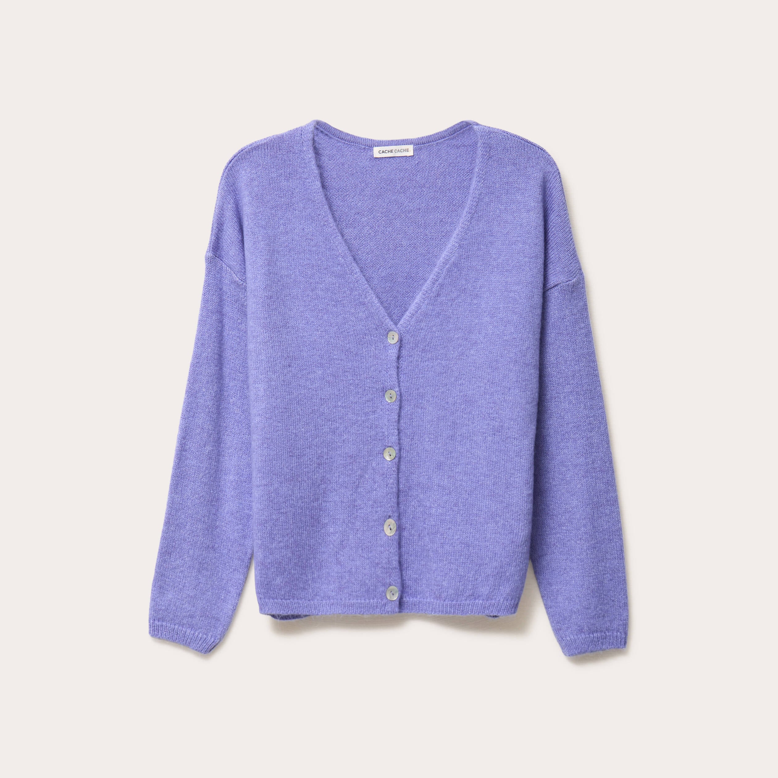 Gilet boutonn&eacute; avec col en V bleu violet femme