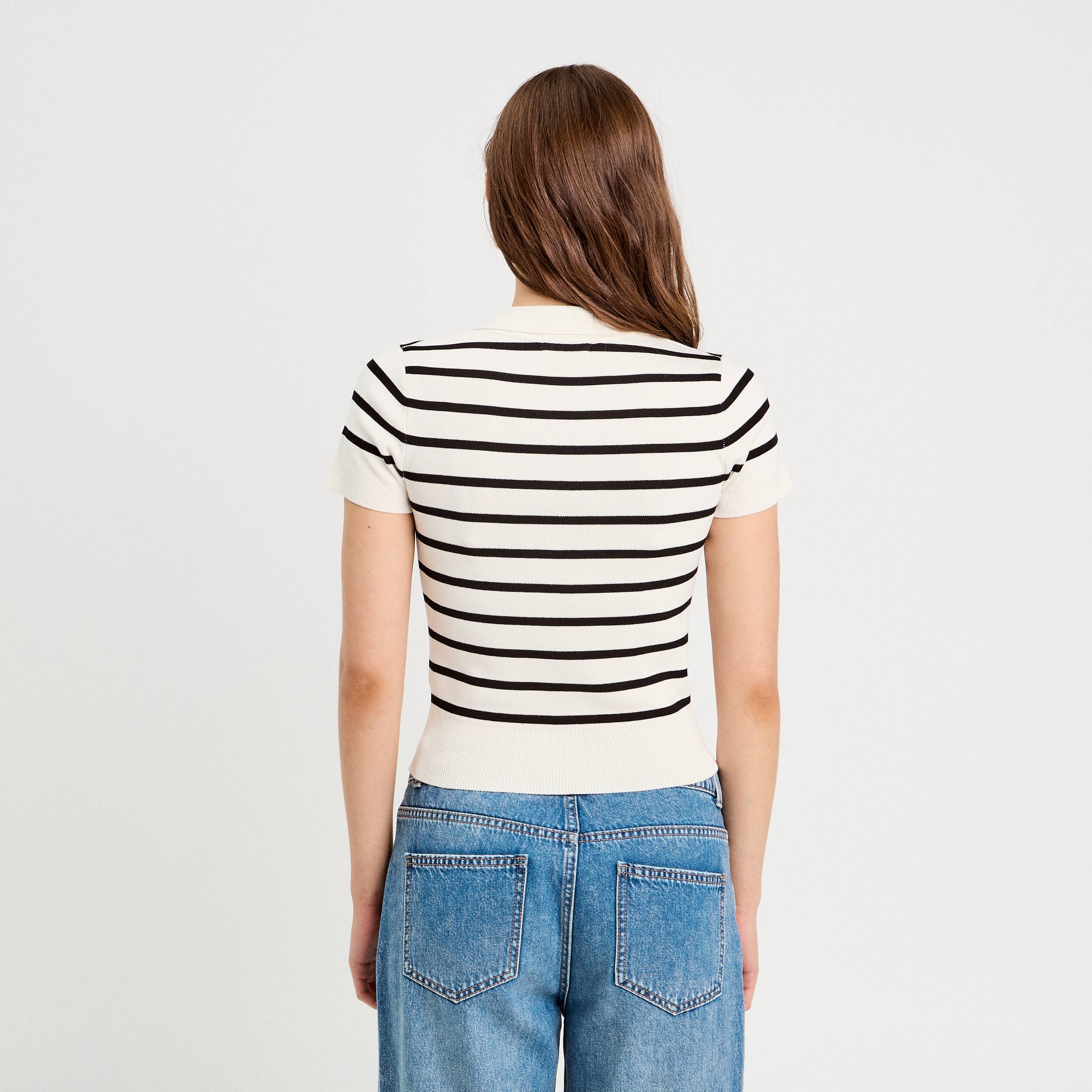pull manches courtes col polo blanc femme Pull manches courtes col polo blanc femme