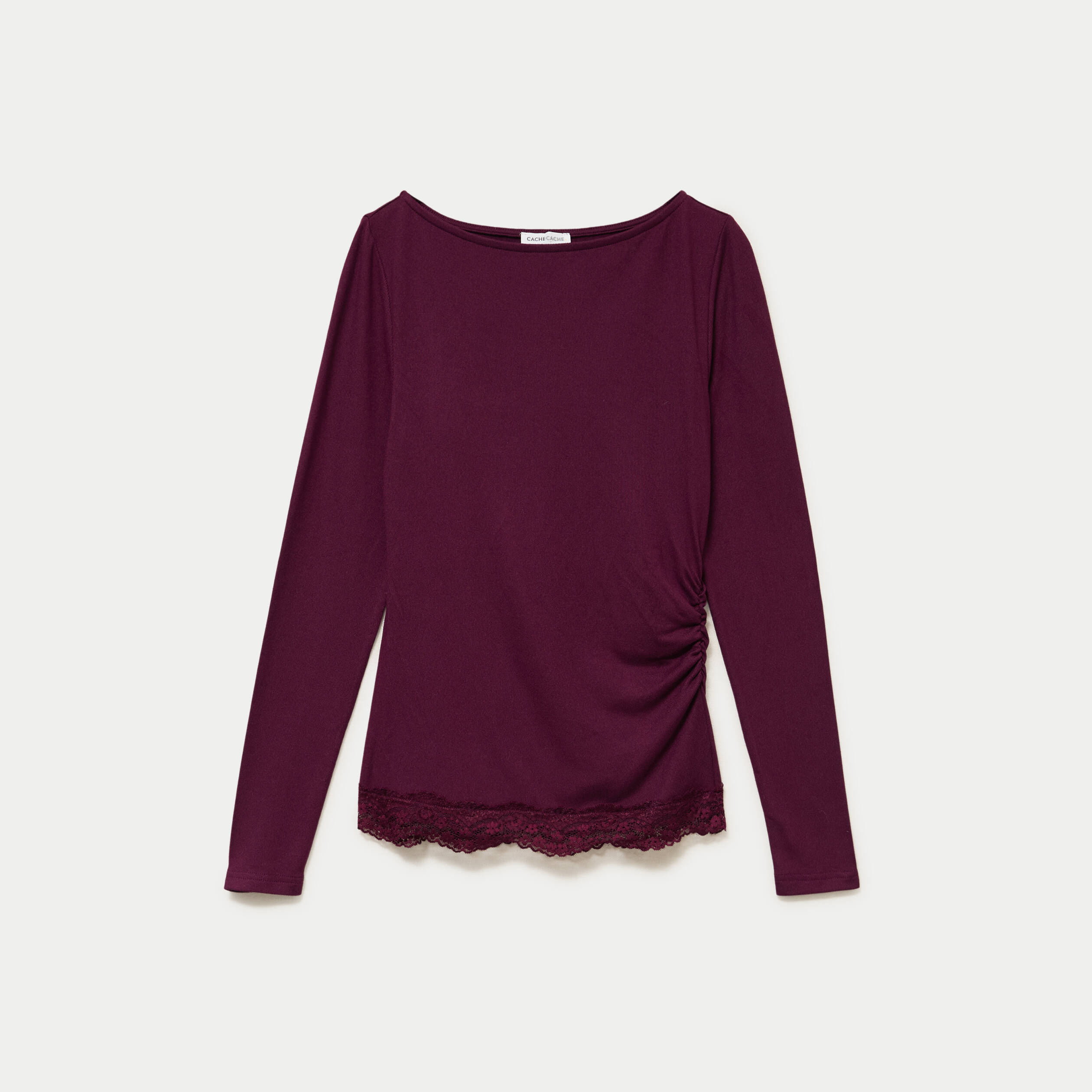 Doudou ajust&eacute; col bateau manches longues prune femme