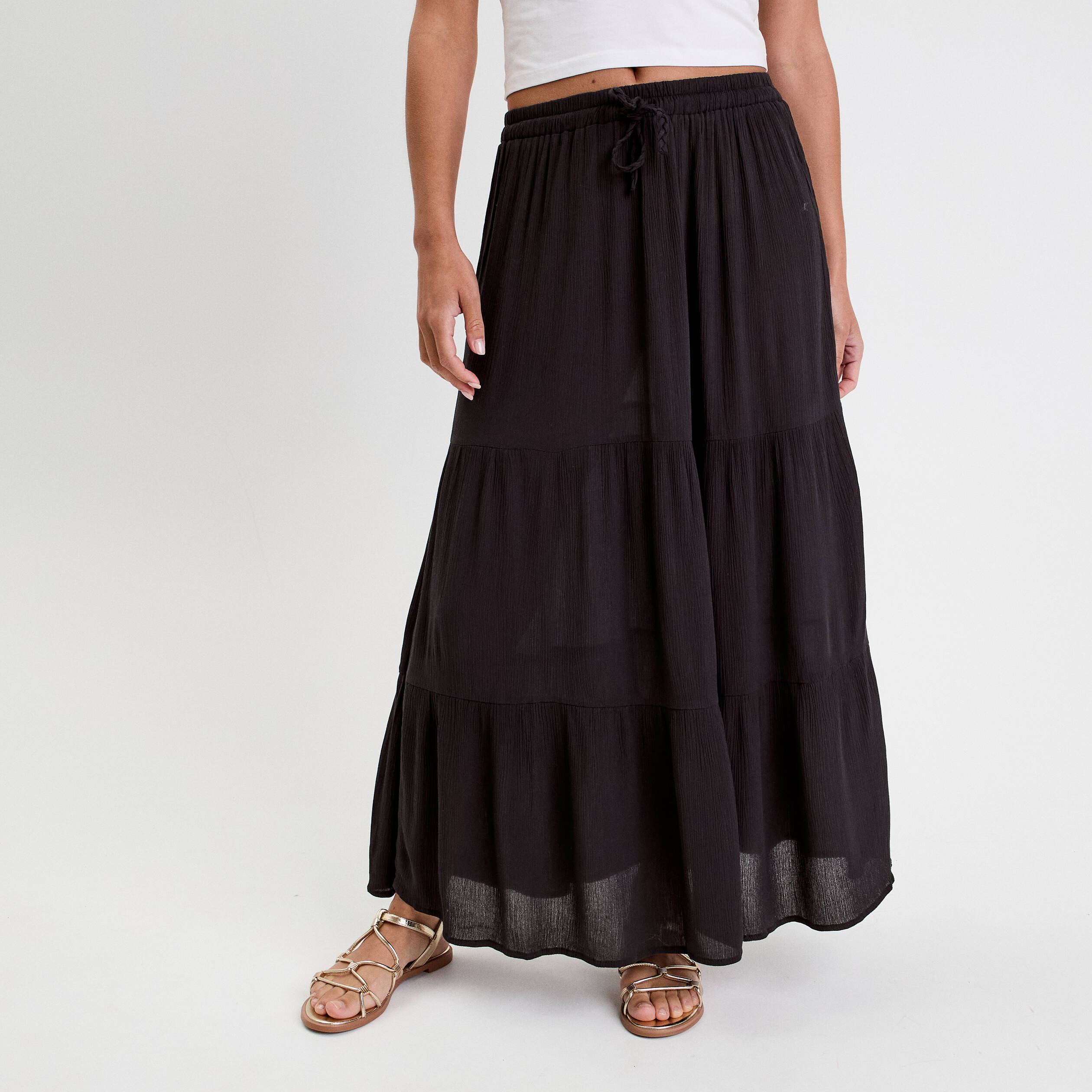 jupe longue evasee noir femme Jupe longue évasée noir femme