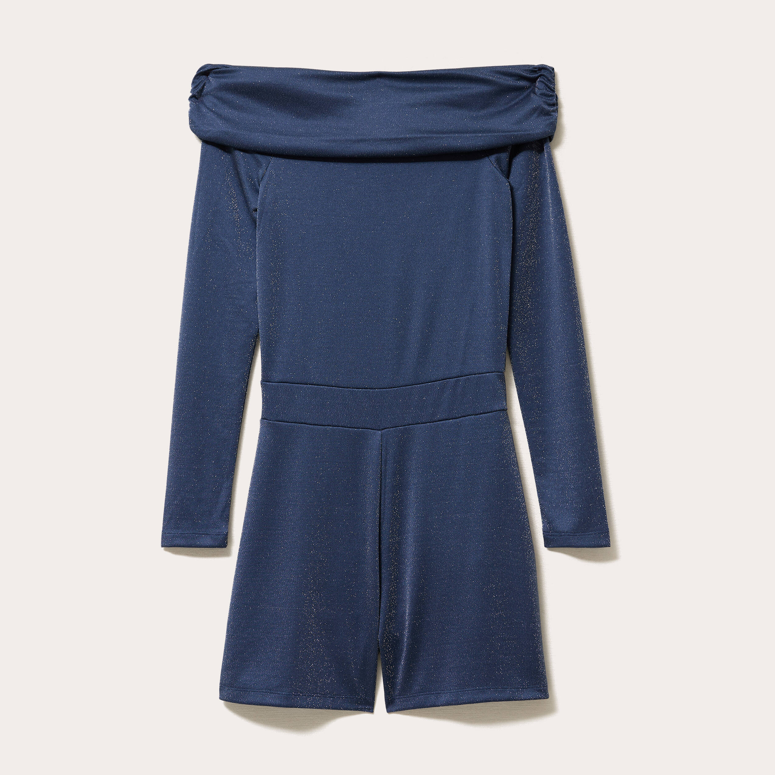 Combishort col bardot fils m&eacute;tallis&eacute;s bleu fonc&eacute; femme