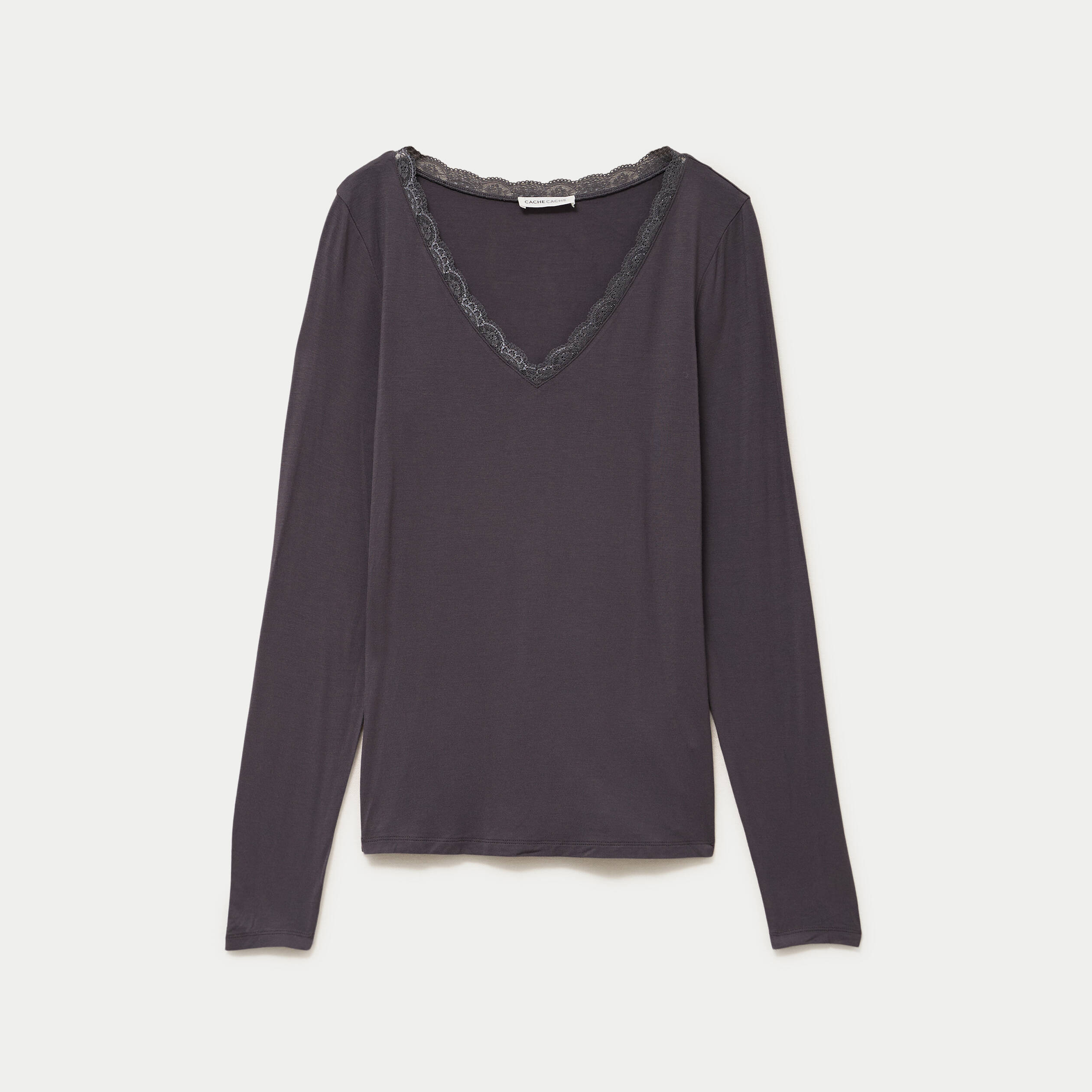 T-shirt manches longues gris fonc&eacute; femme