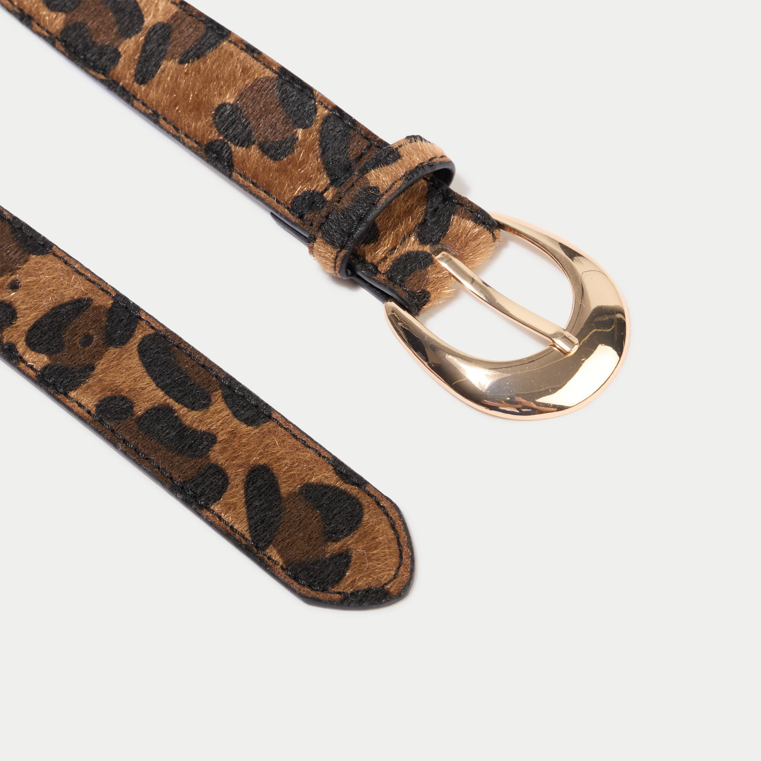 Ceinture fine en fausse fourrure marron femme
