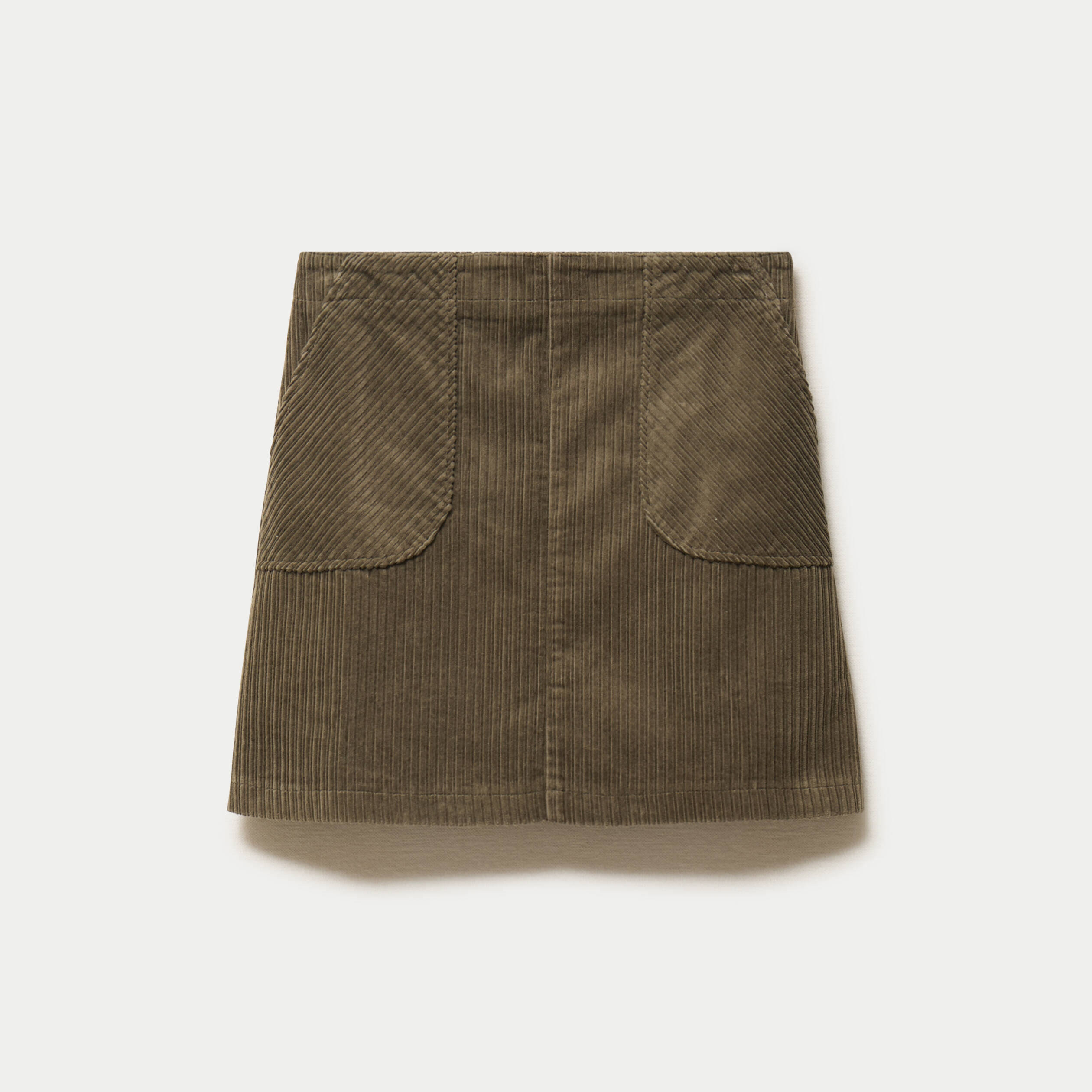 Jupe courte &eacute;vas&eacute;e en velours vert kaki femme