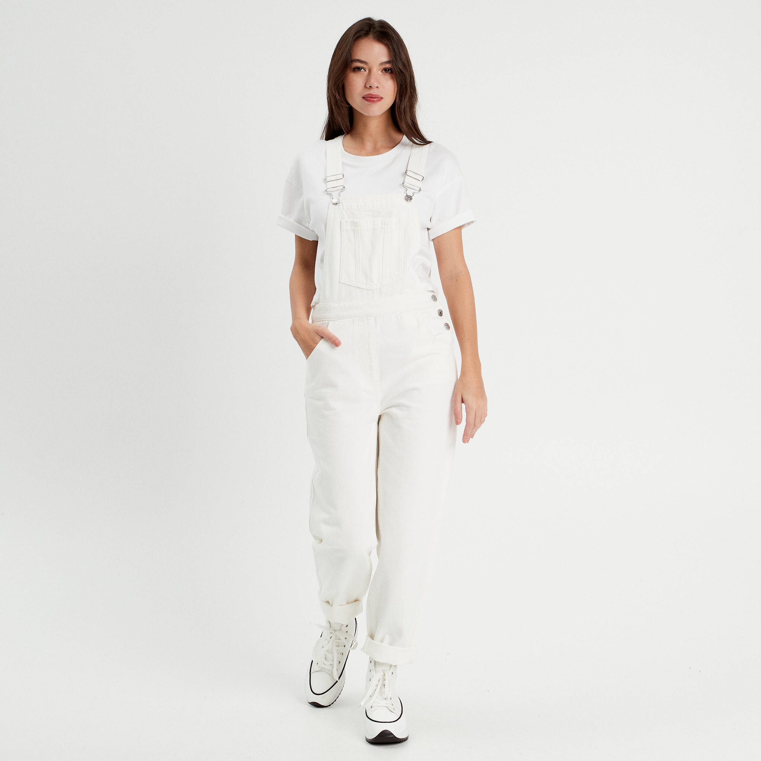 salopette droite en jean ecru femme Salopette droite en jean ecru femme