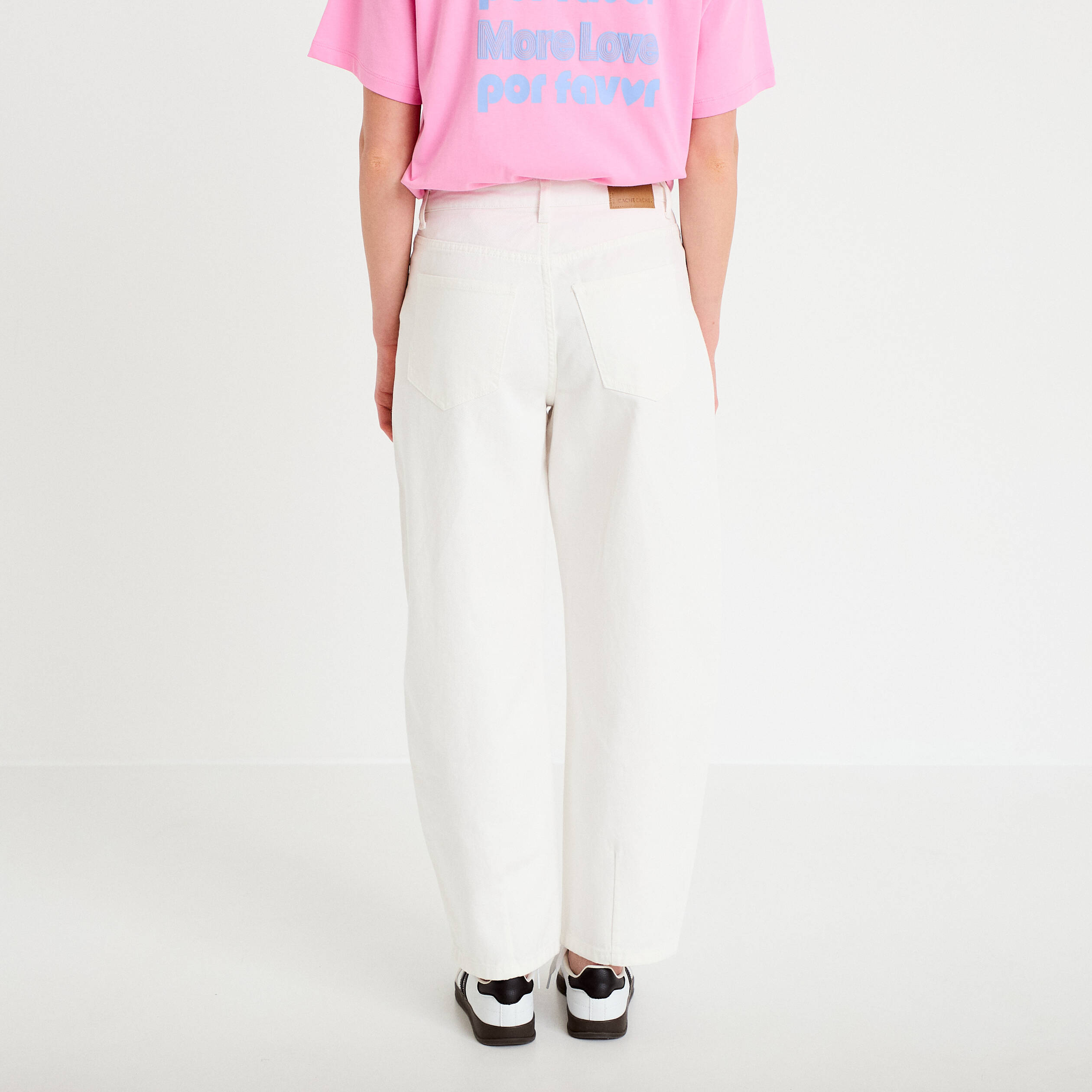 Jean barrel cropped taille standard denim blanc femme