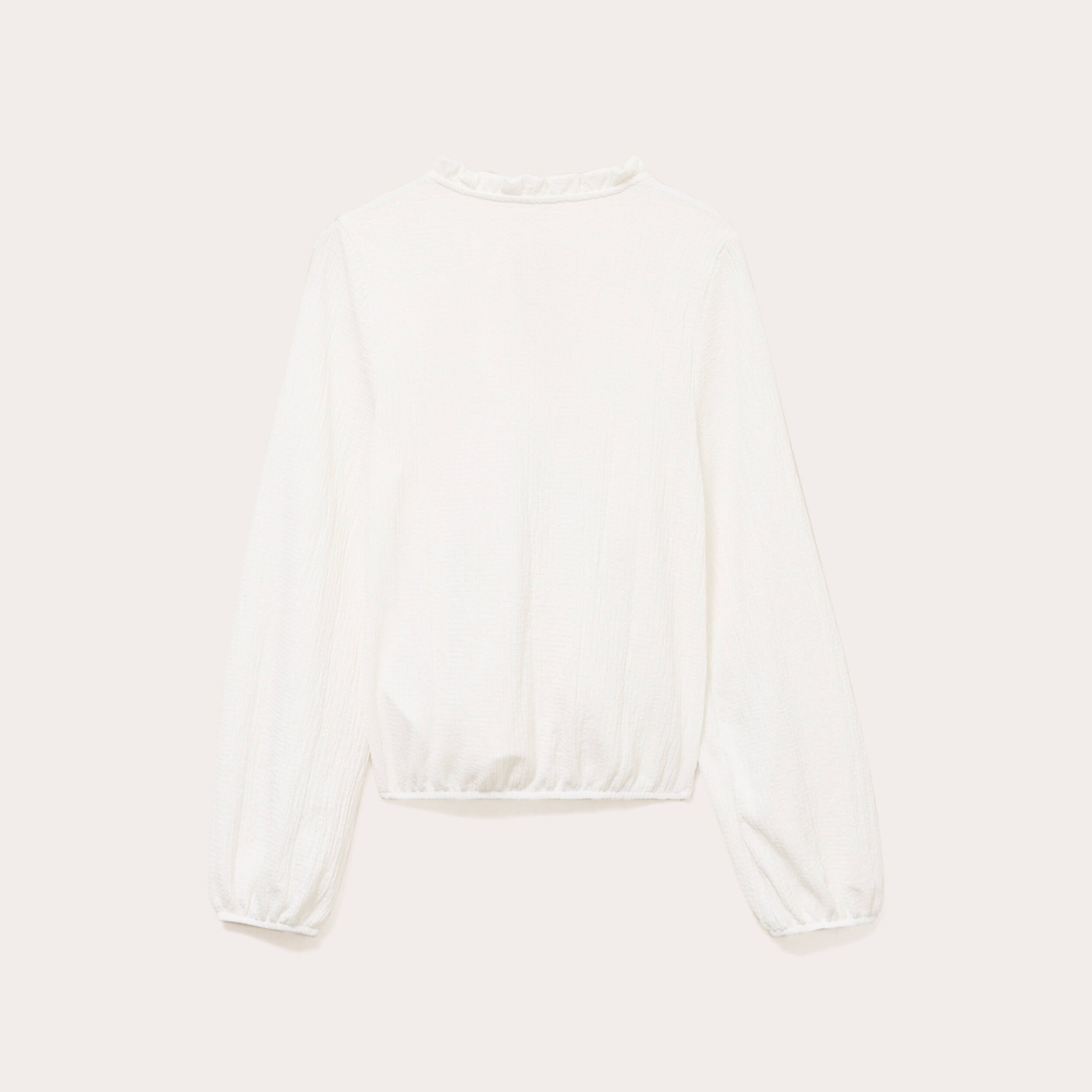 Blouse col mao bas resserr&eacute; dentelle ecru femme