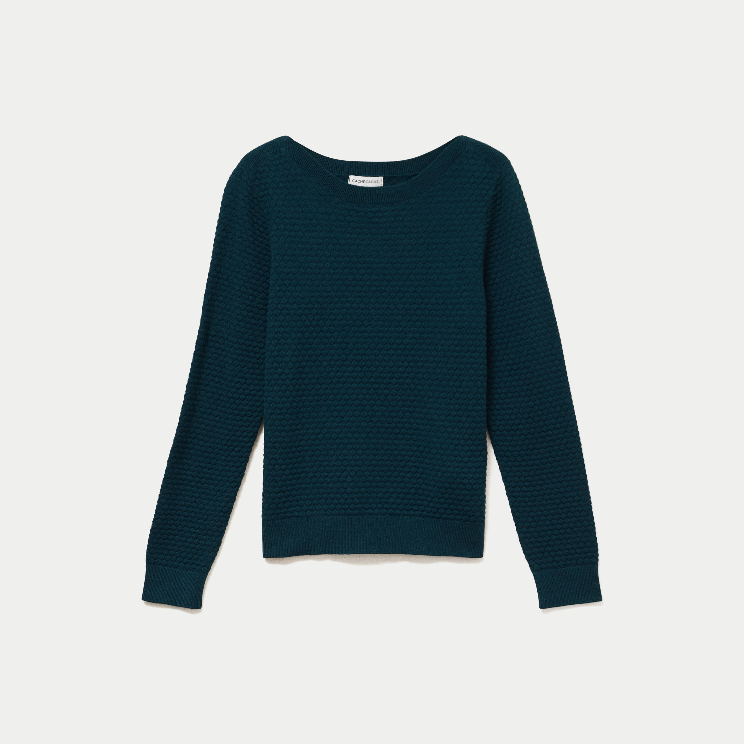 Pull col bateau vert fonc&eacute; femme