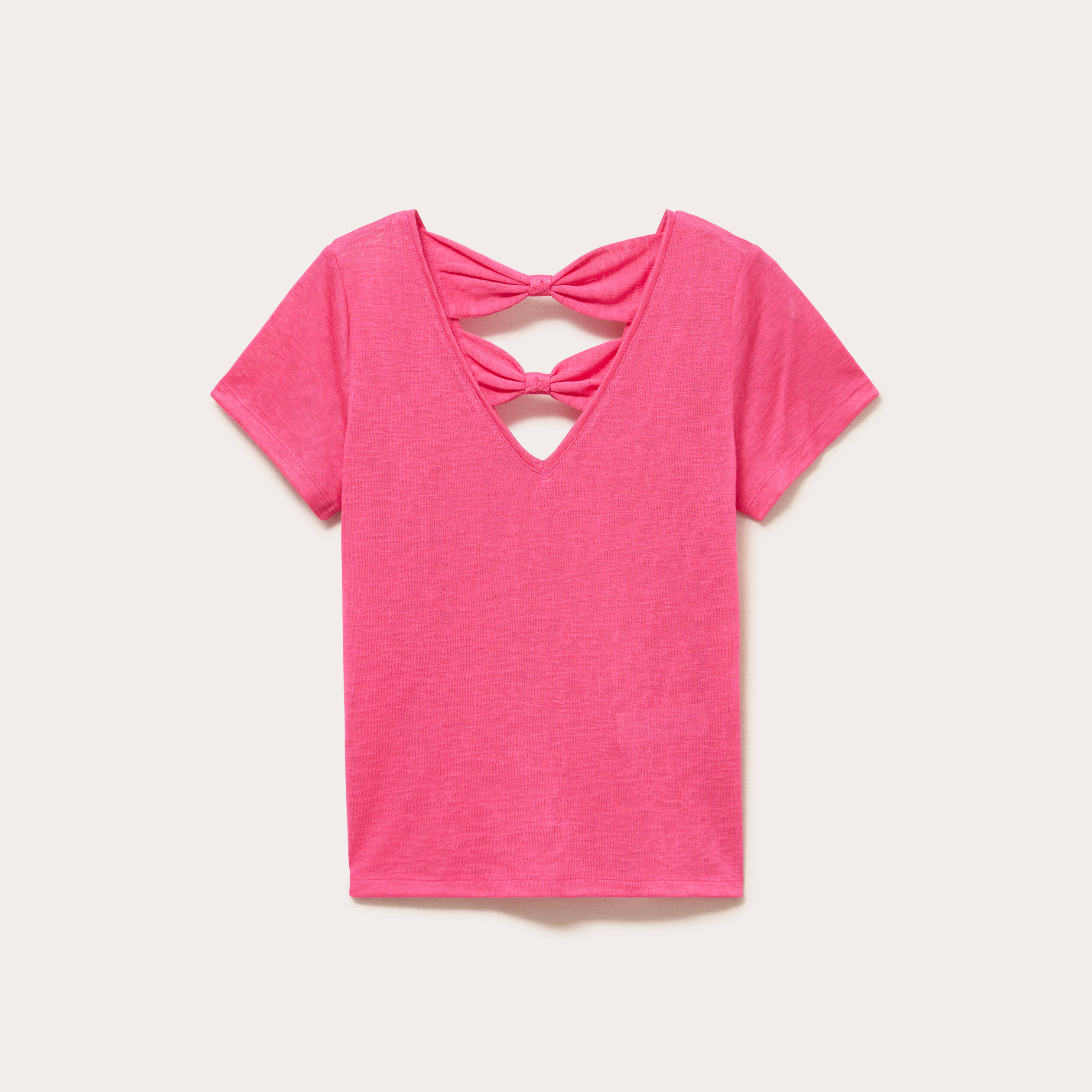 T-shirt noeuds dos rose fushia femme