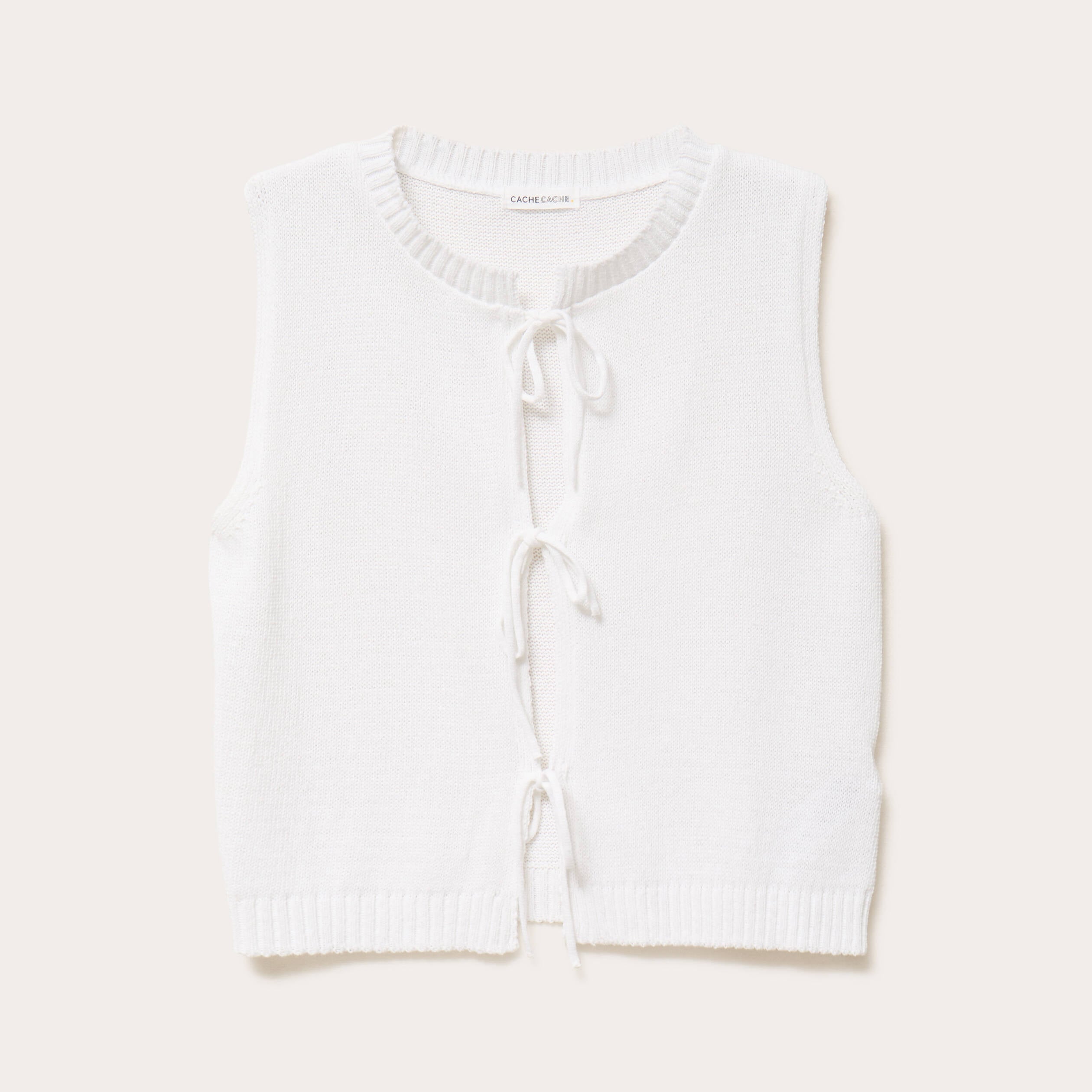 Gilet sans manches col v noeuds blanc femme