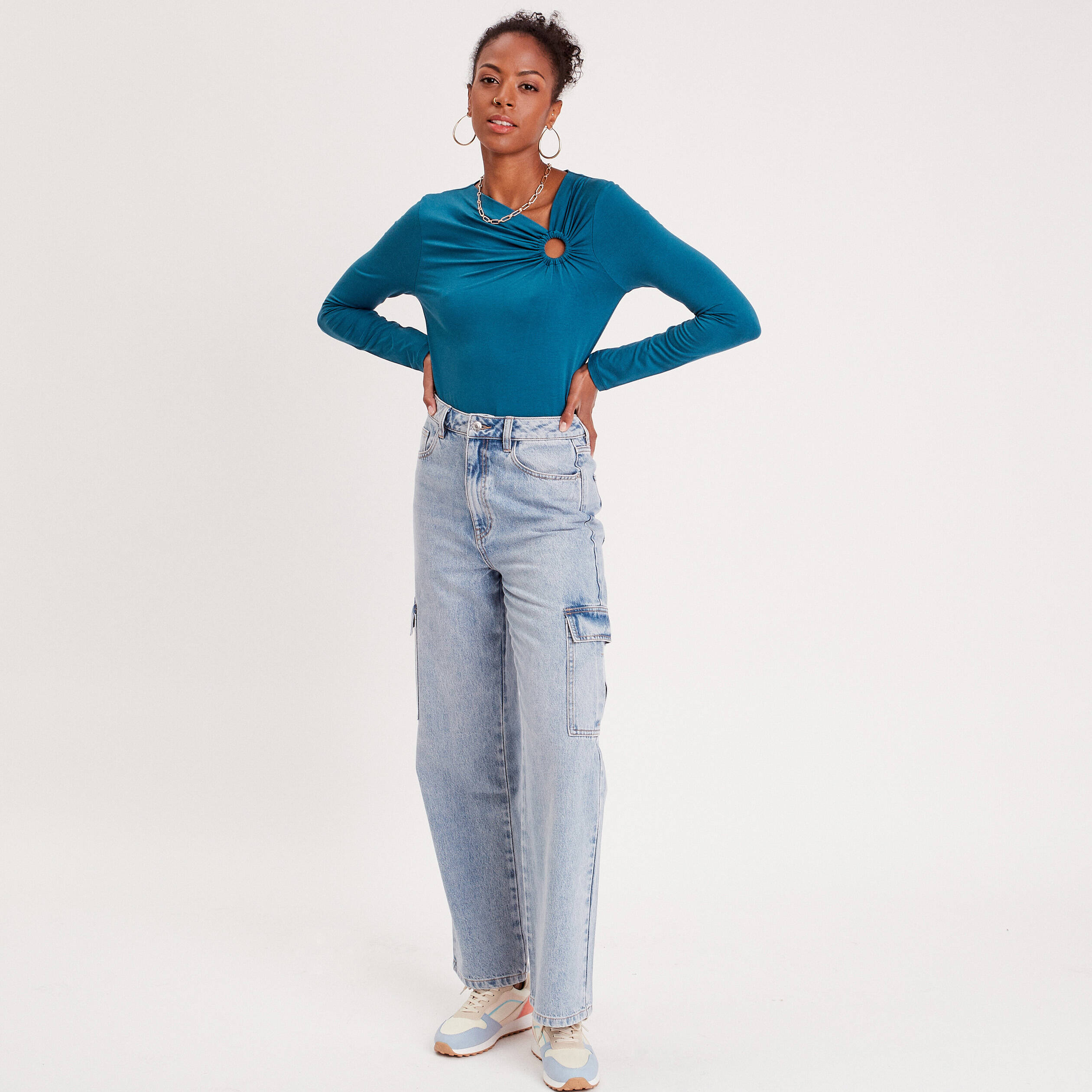 blouse manches longues anneau bleu canard femme Blouse manches longues anneau bleu canard femme