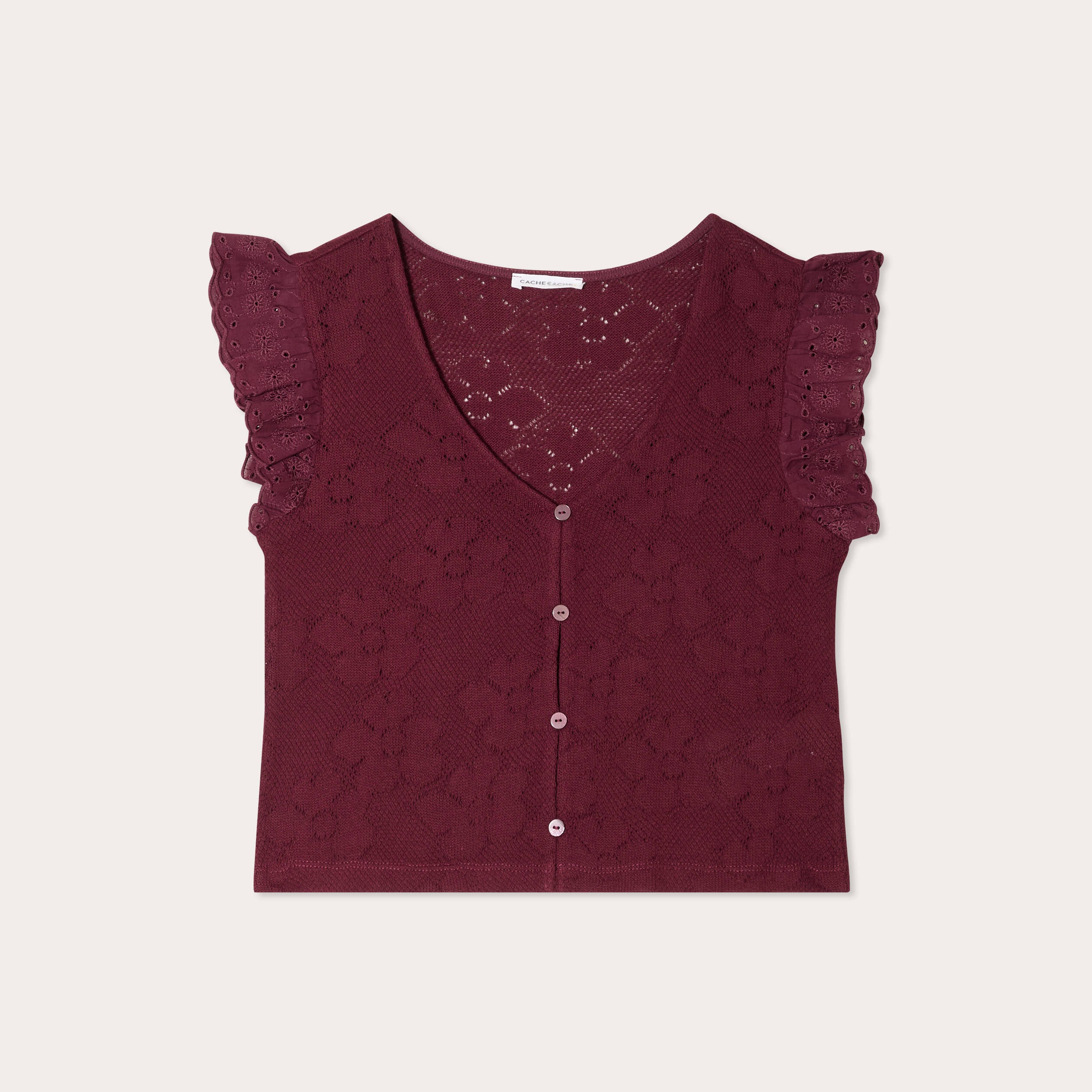 T-shirt manches volants prune femme