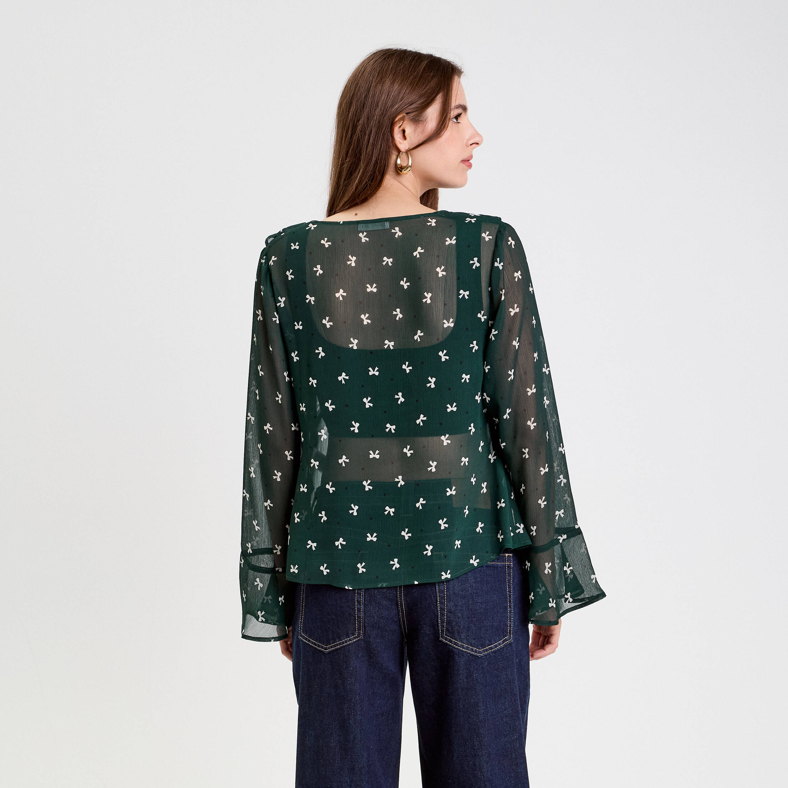 Blouse col V vert fonc&eacute; femme