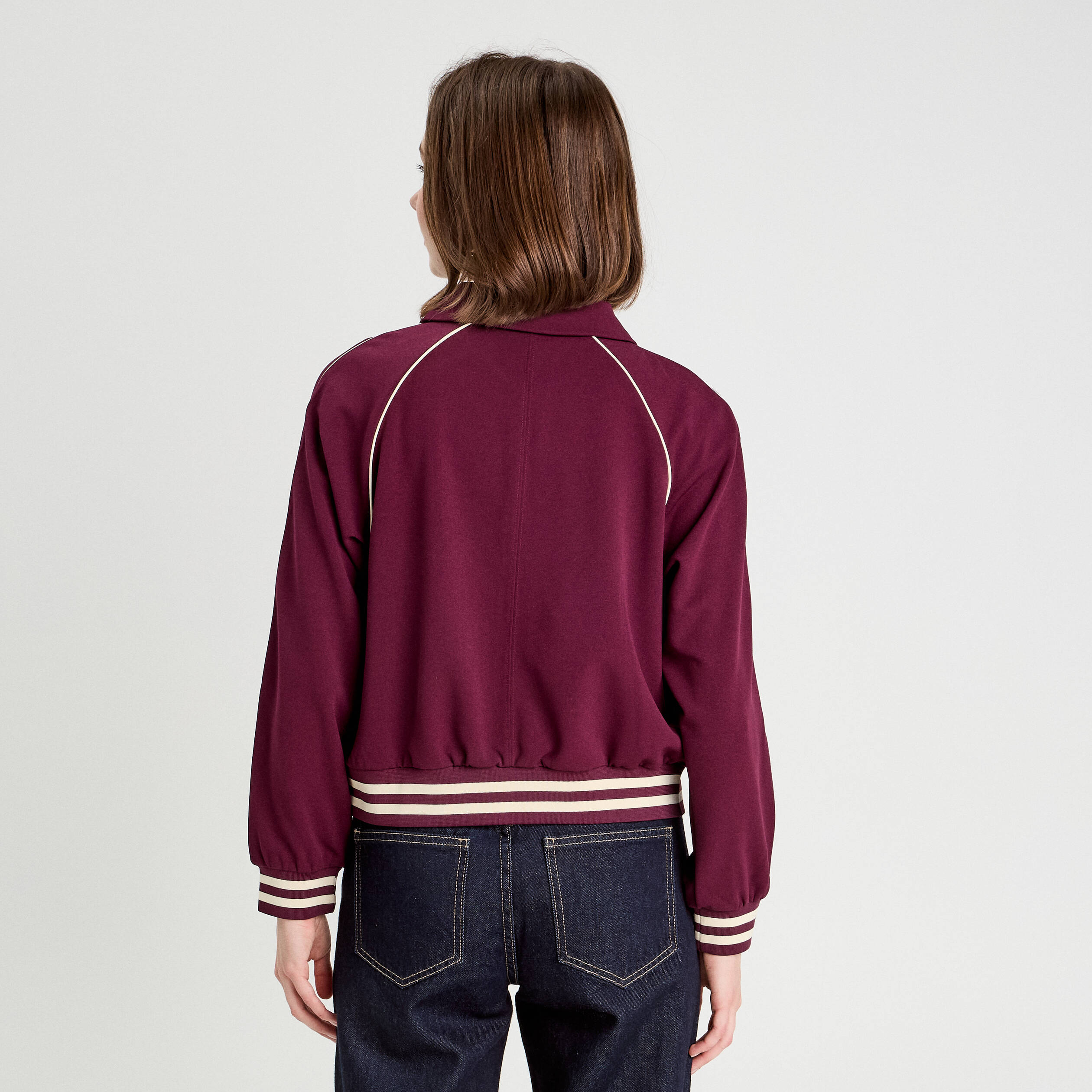 Sweat zippé manches longues prune femme
