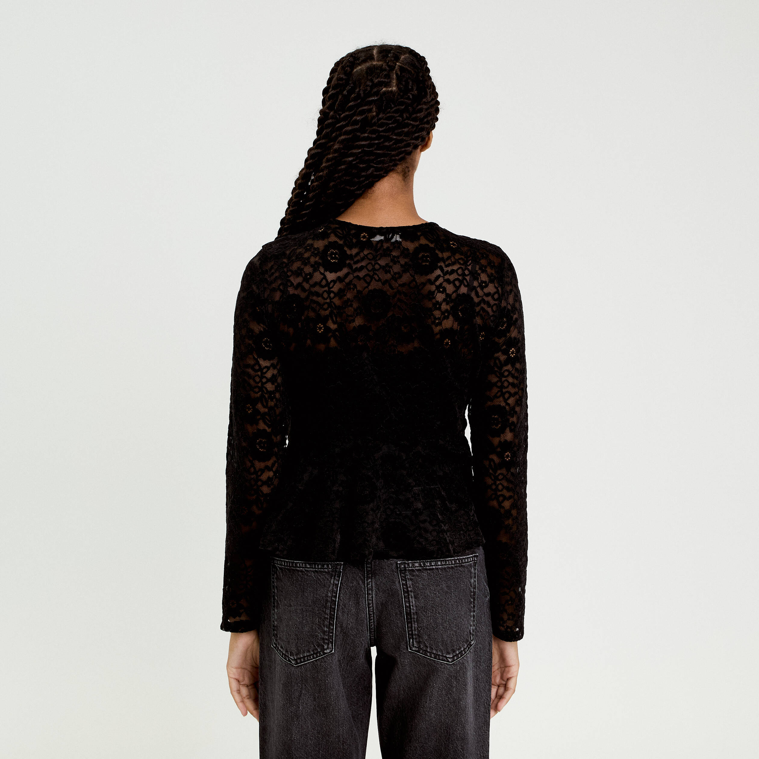 Blouse p&eacute;plum dentelle noir femme