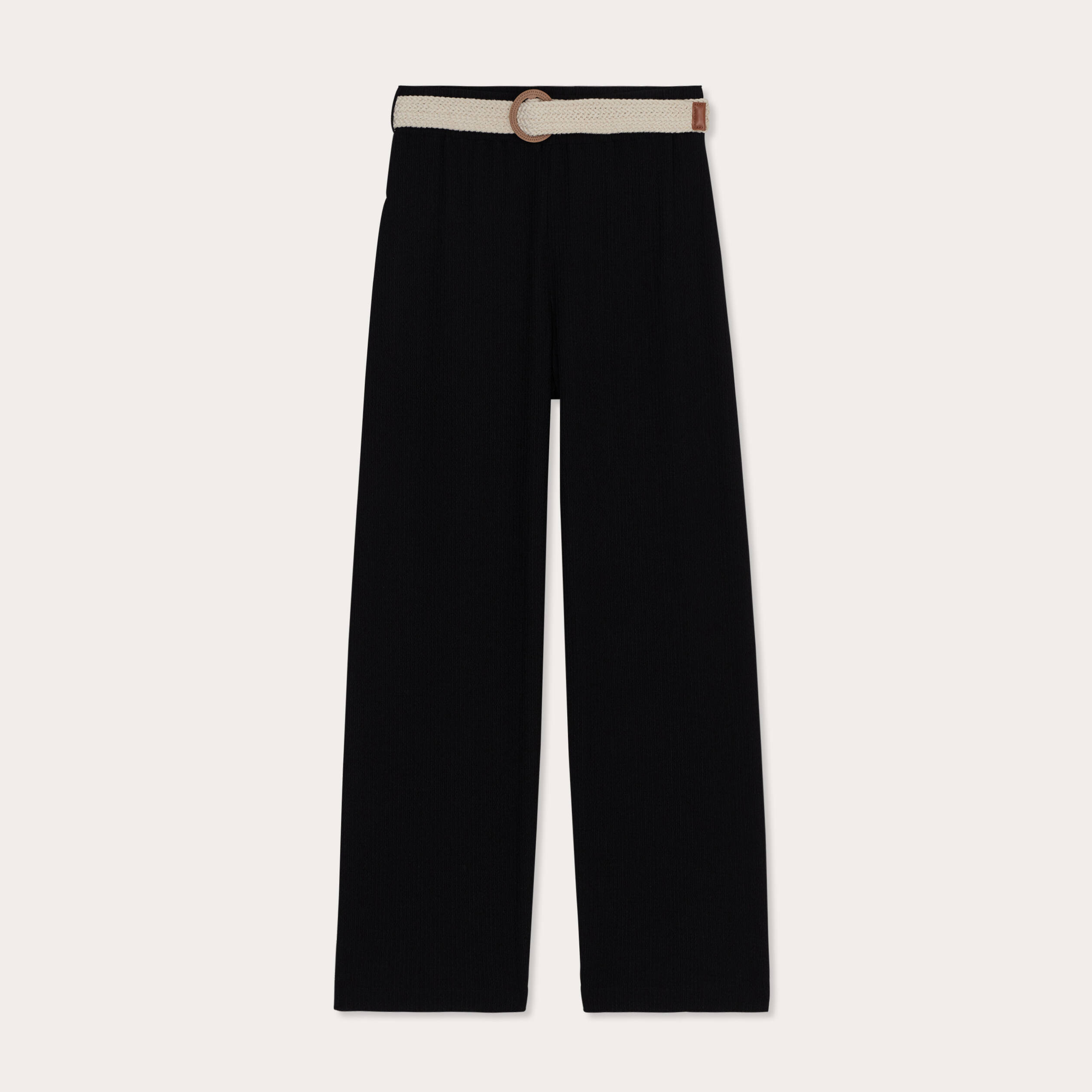Pantalon large fluide ceintur&eacute; noir femme
