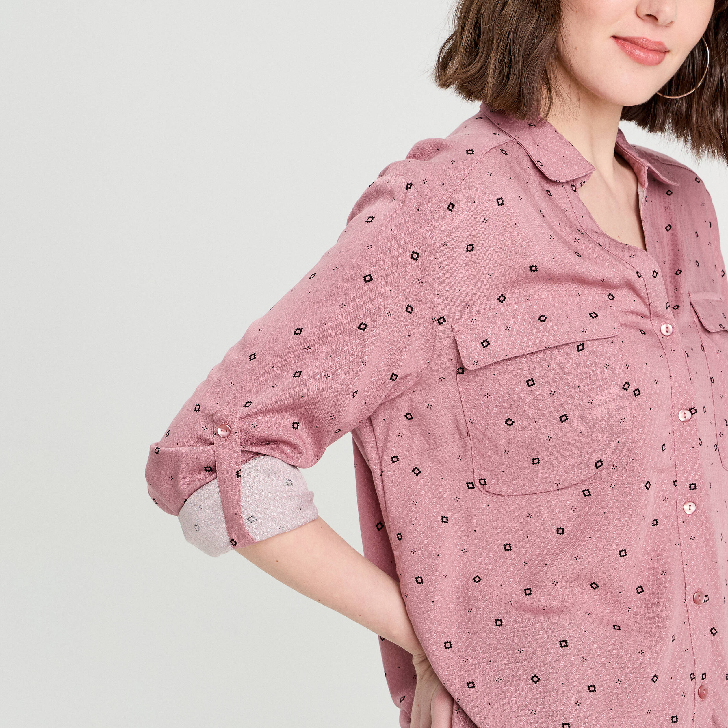 Chemise manches longues rose femme
