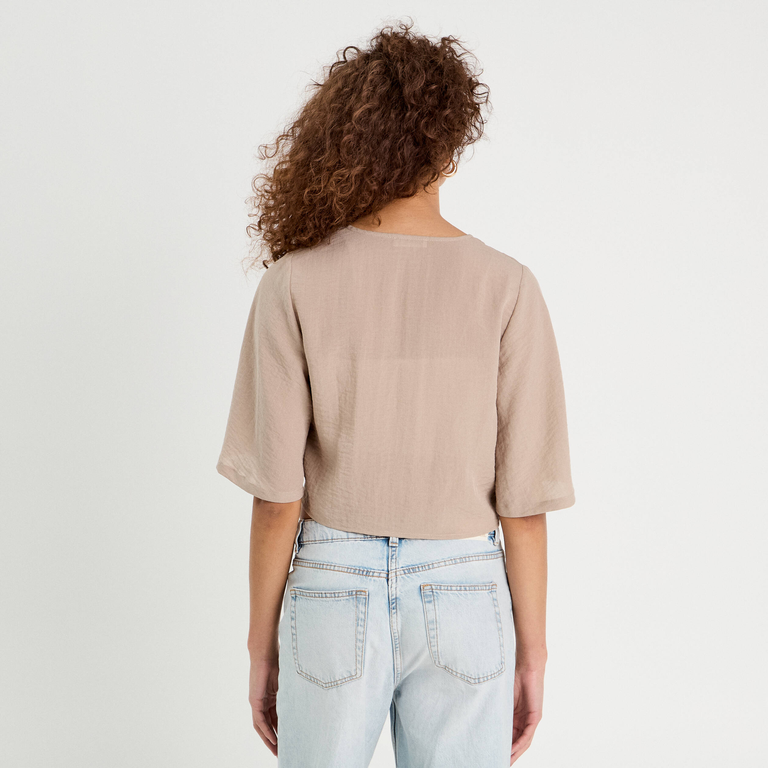 Blouse nou&eacute;e cropped beige femme