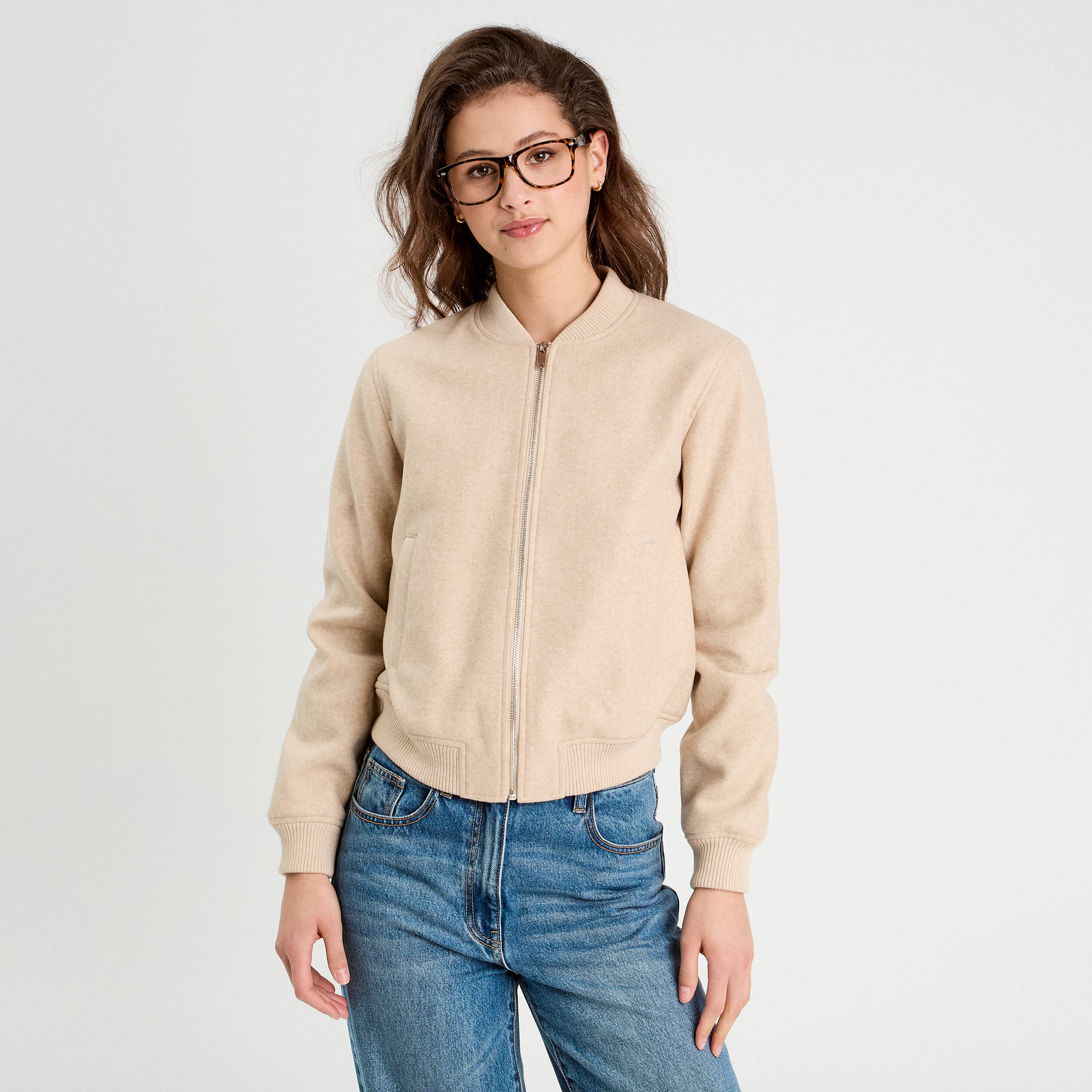 veste teddy zippee beige femme Veste teddy zippée beige femme