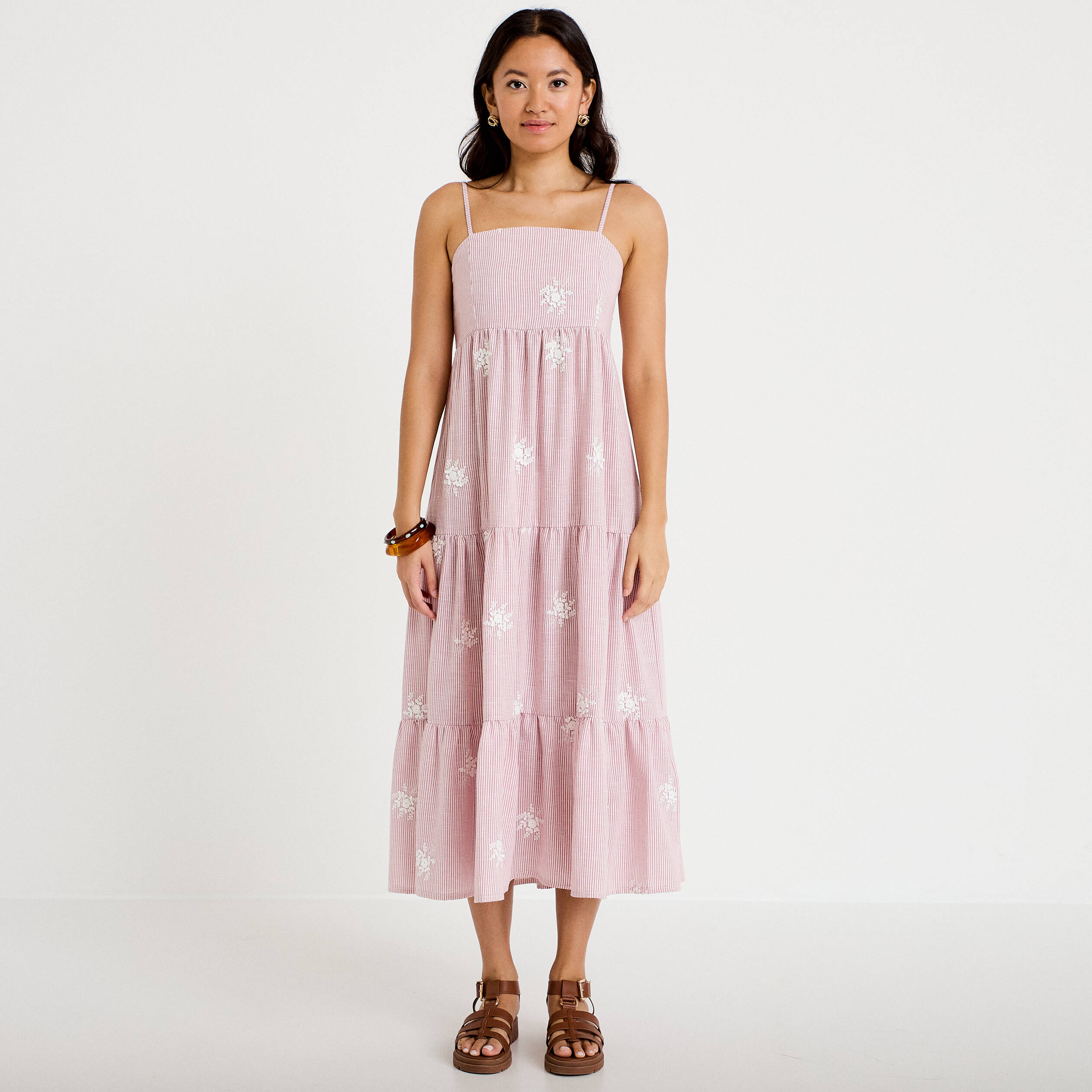 Robe longue &eacute;vas&eacute;e &agrave; fines bretelles rouge femme