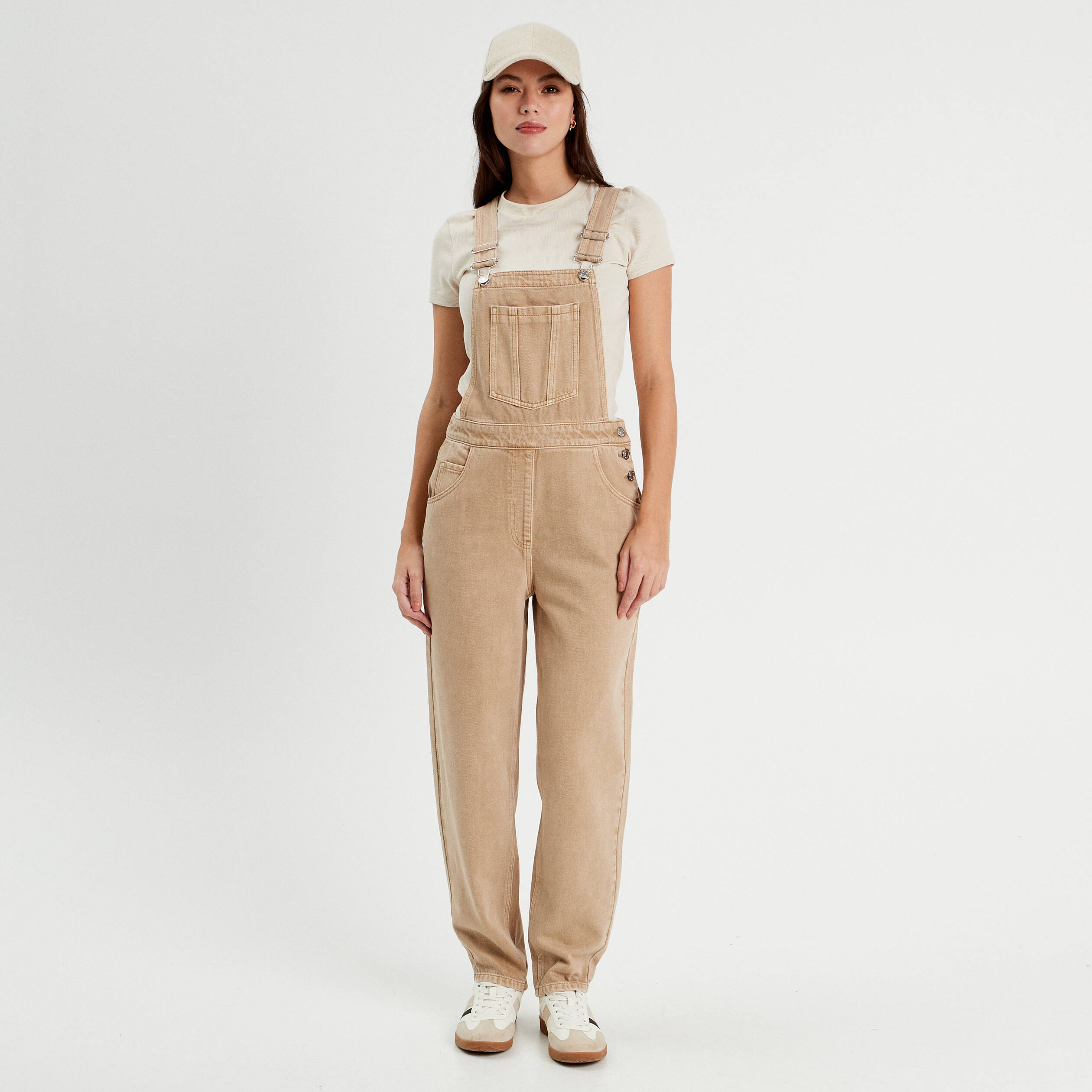 Salopette droite en jean sable femme