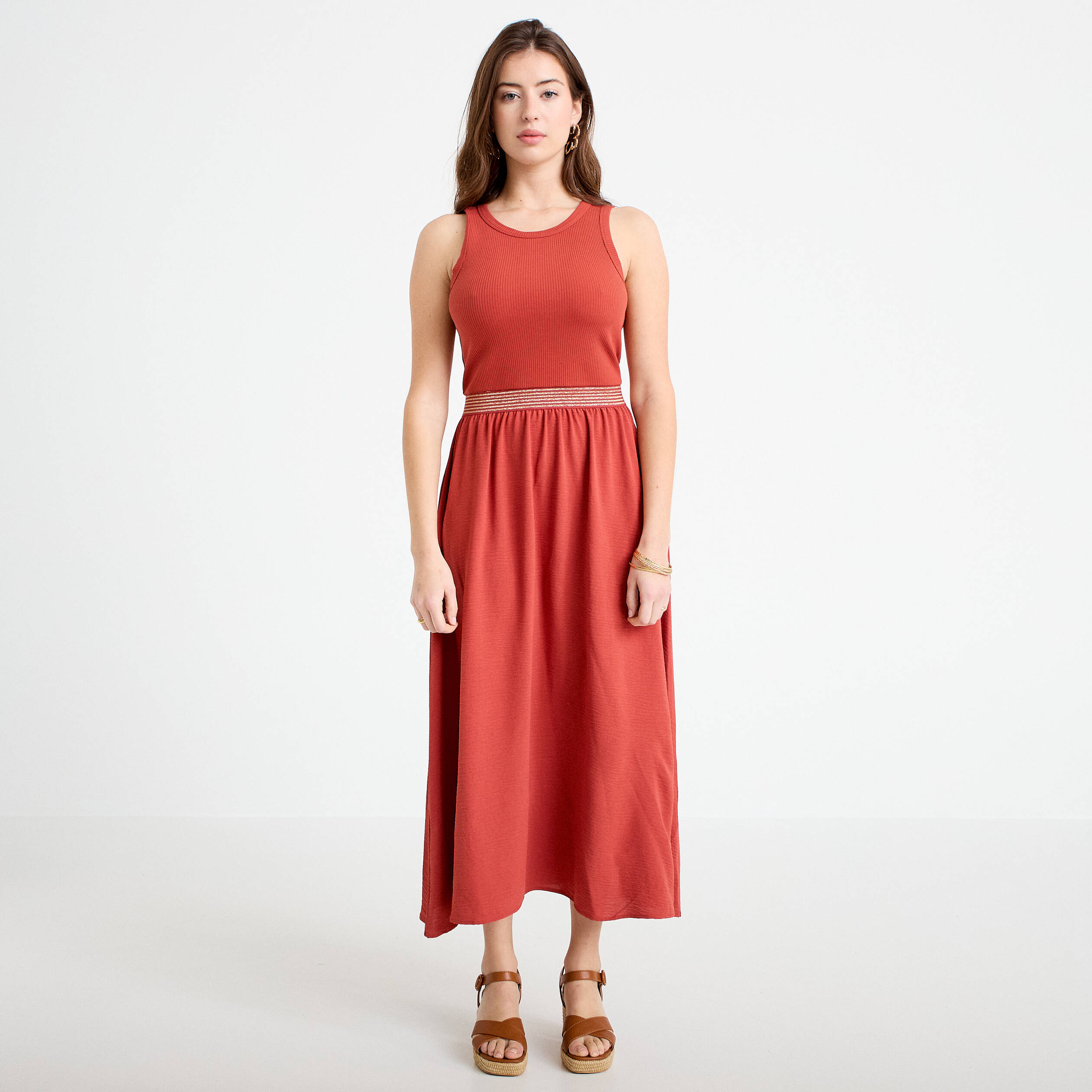 Robe longue effet 2-en-1 vieux rose femme