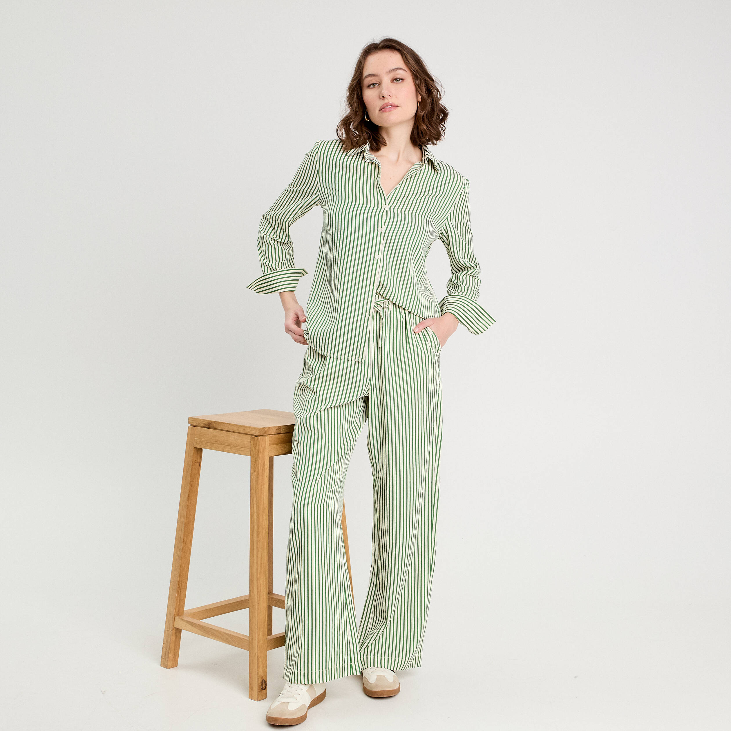 Pantalon large vert fluo femme