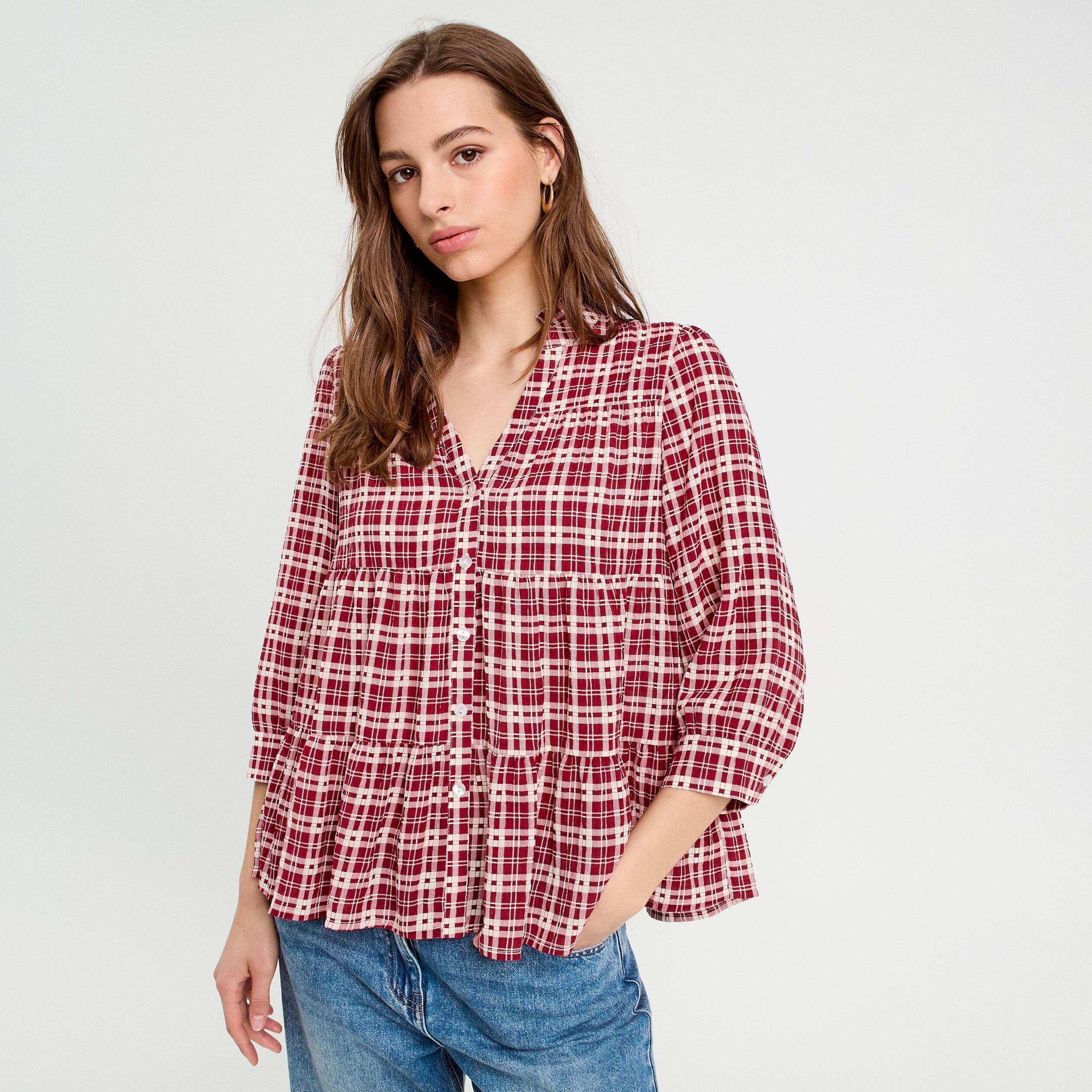 blouse manches 34 bordeaux femme Blouse manches 3/4 bordeaux femme