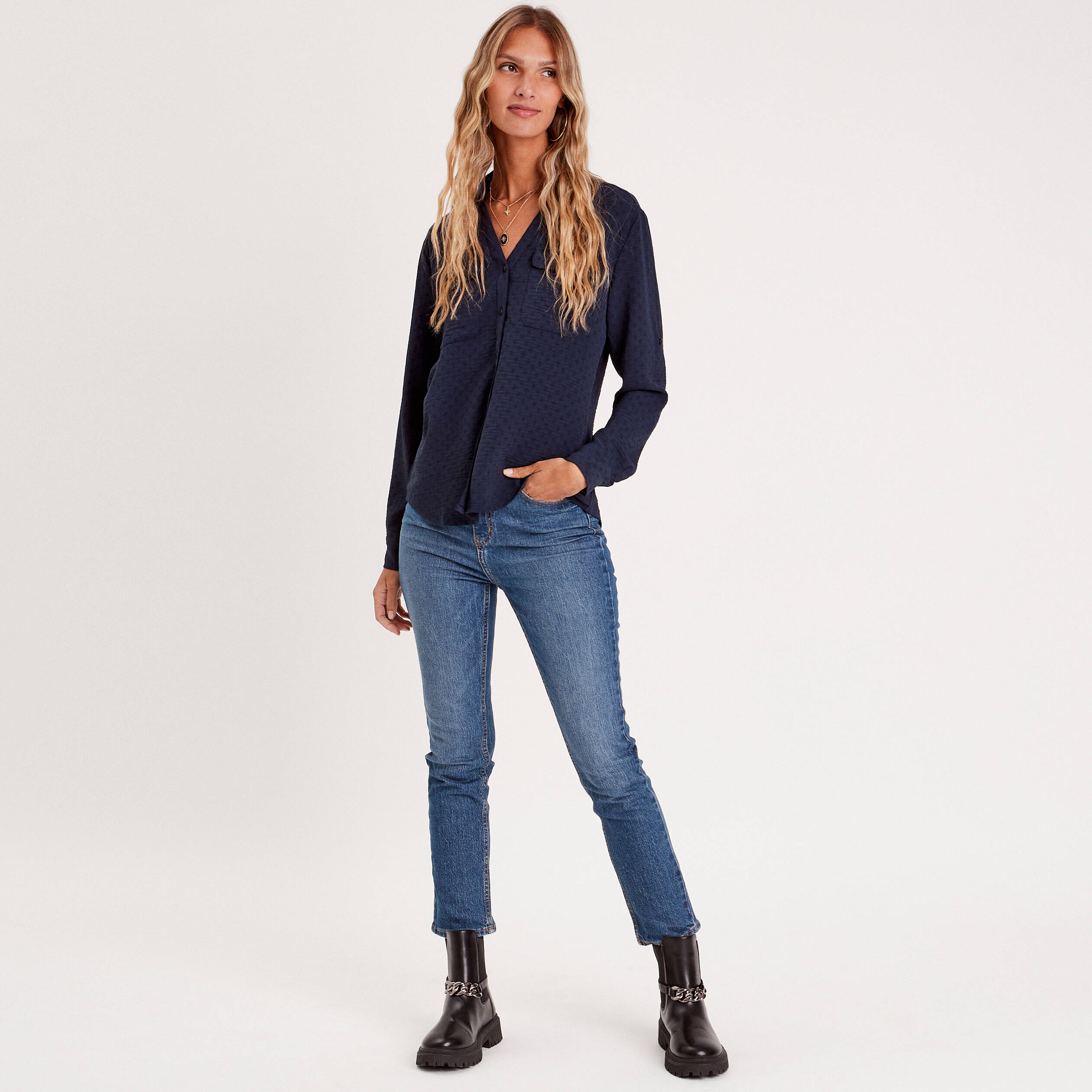 chemise manches longues bleu marine femme Chemise manches longues bleu marine femme