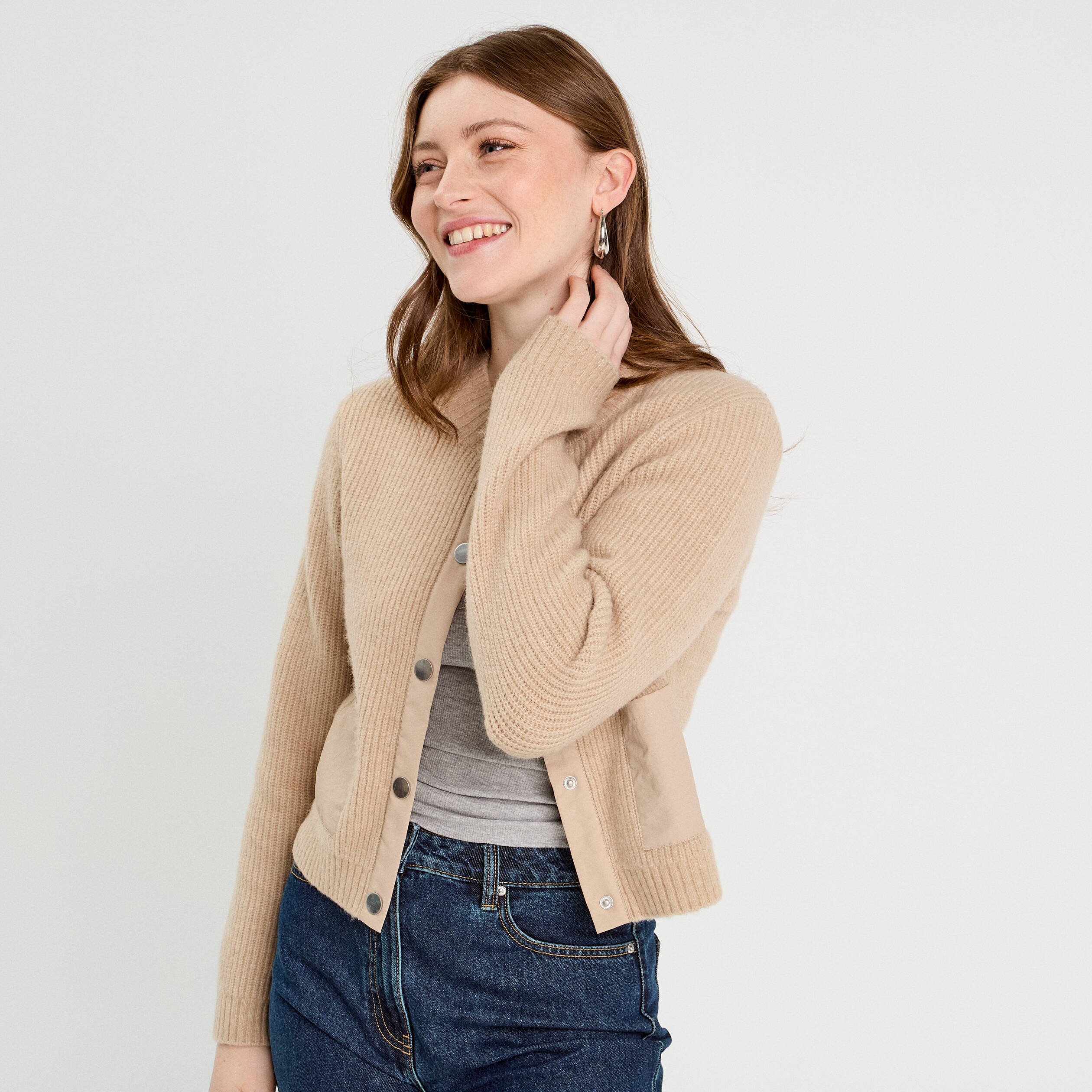 Veste Cardigan Manche Longue Femme Gilet Manches Longues Taupe Femme - Main Image