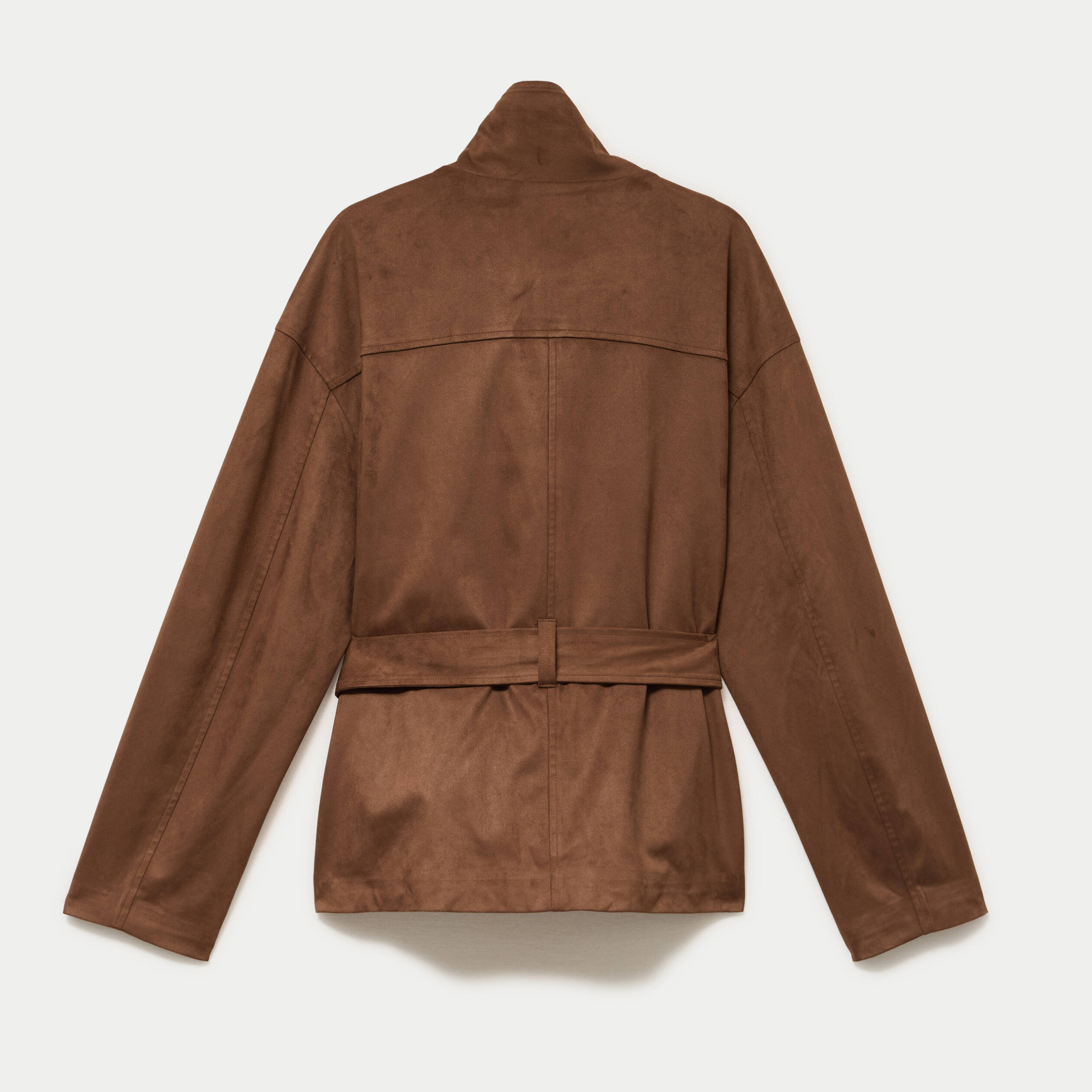 Veste col montant aspect daim marron femme