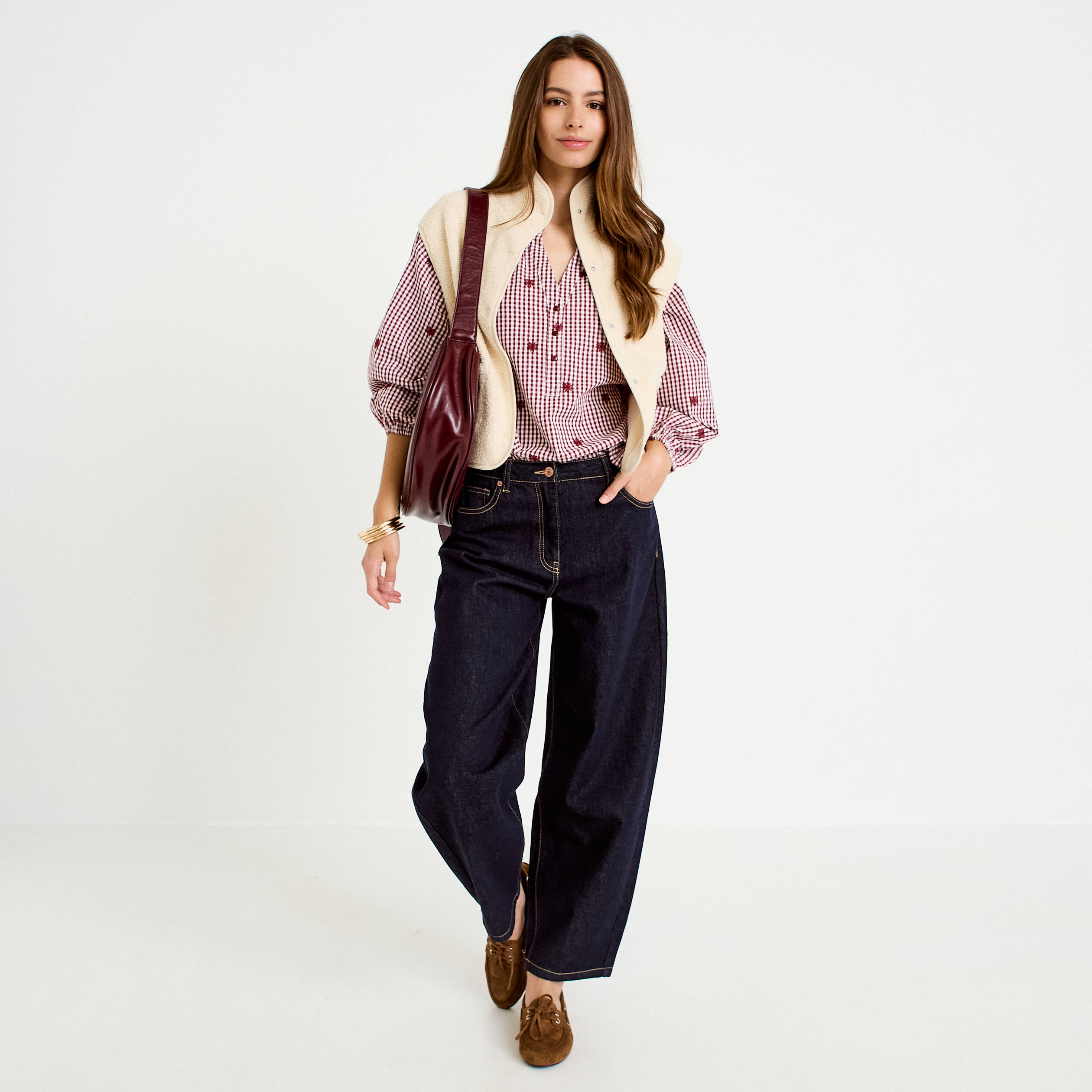Veste sans manches effet polaire ecru femme