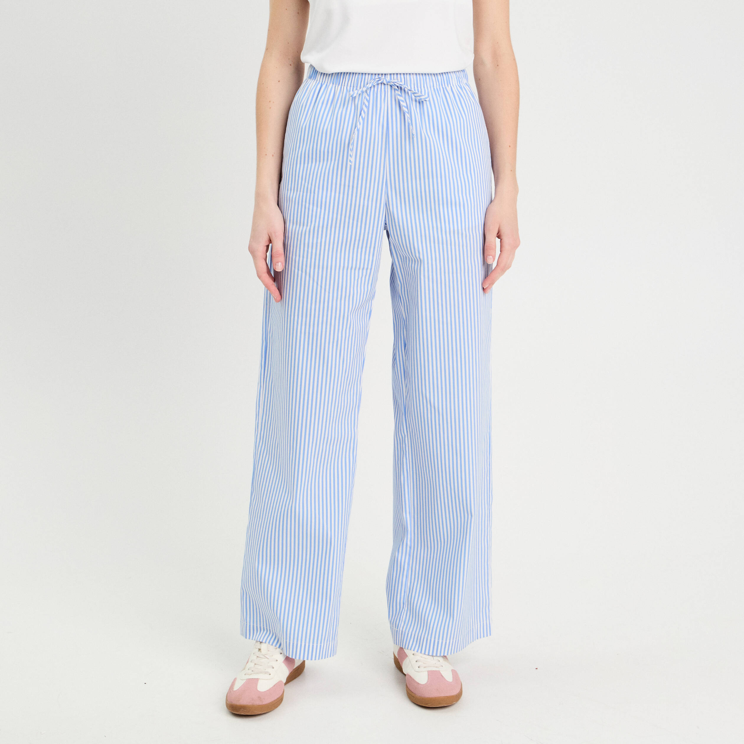 Pantalon large élastiqué bleu foncé femme