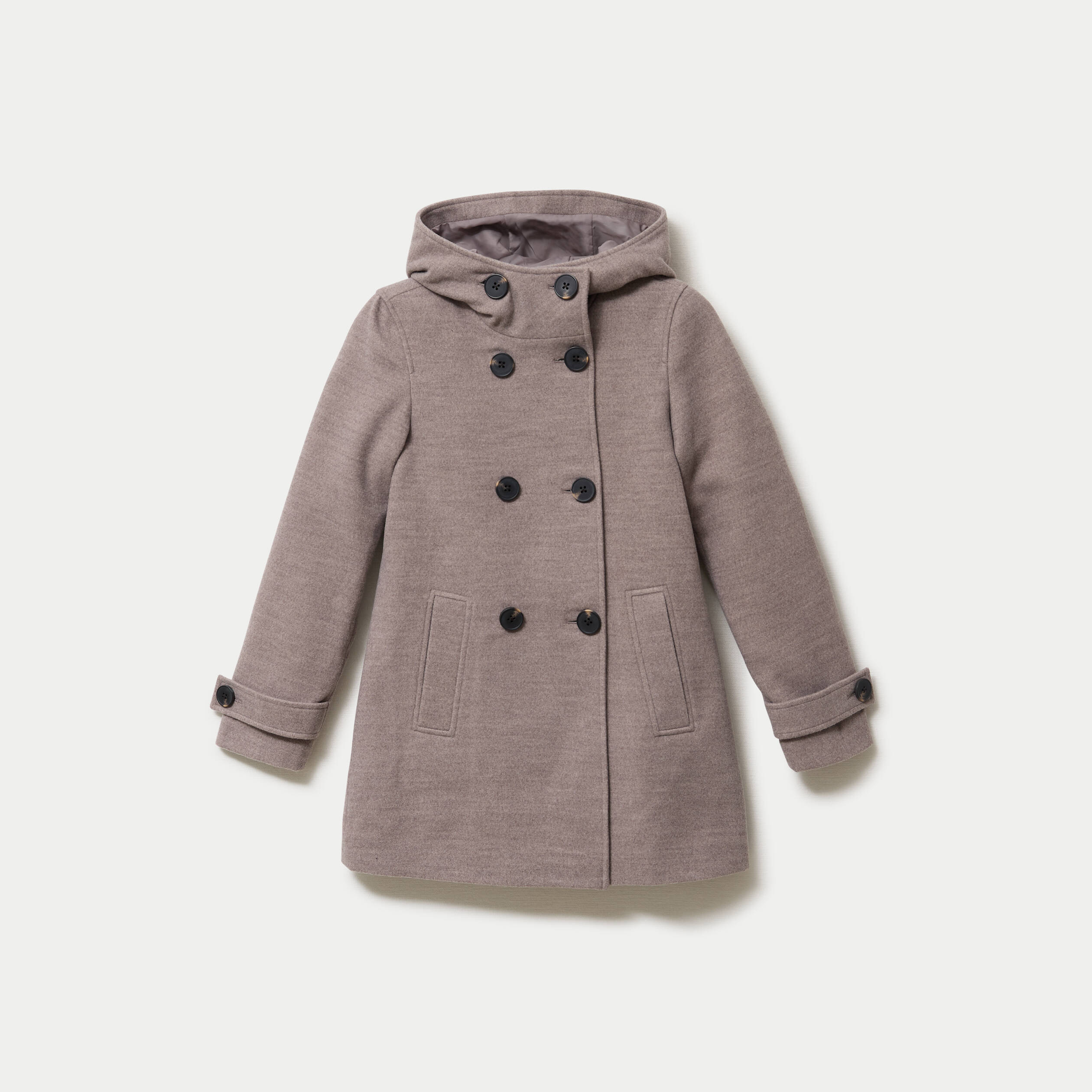 manteau ajust&eacute; 3/4 &agrave; capuche taupe femme