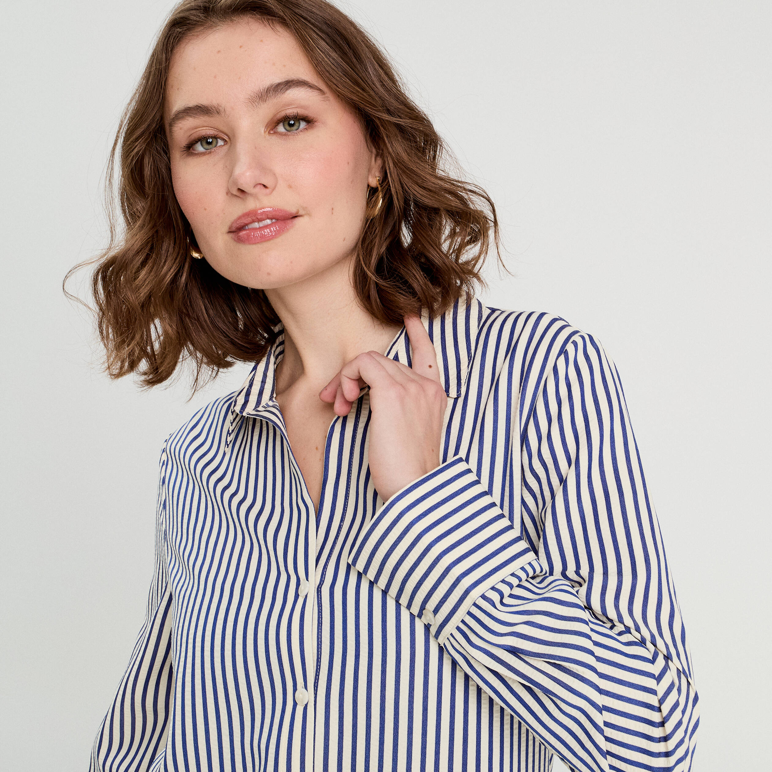 Chemise manches longues bleu marine femme