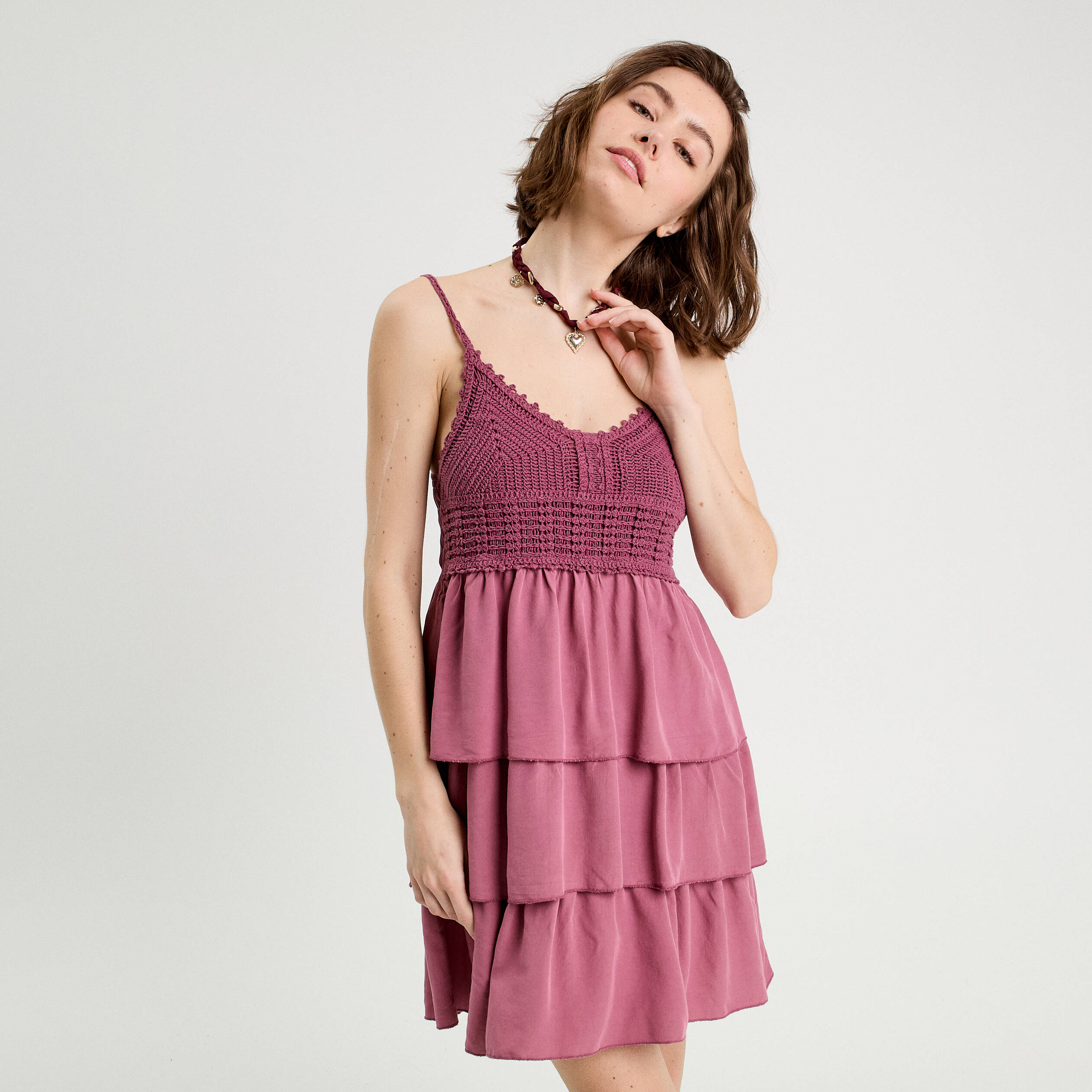 robe evasee bretelles vieux rose femme Robe évasée bretelles vieux rose femme