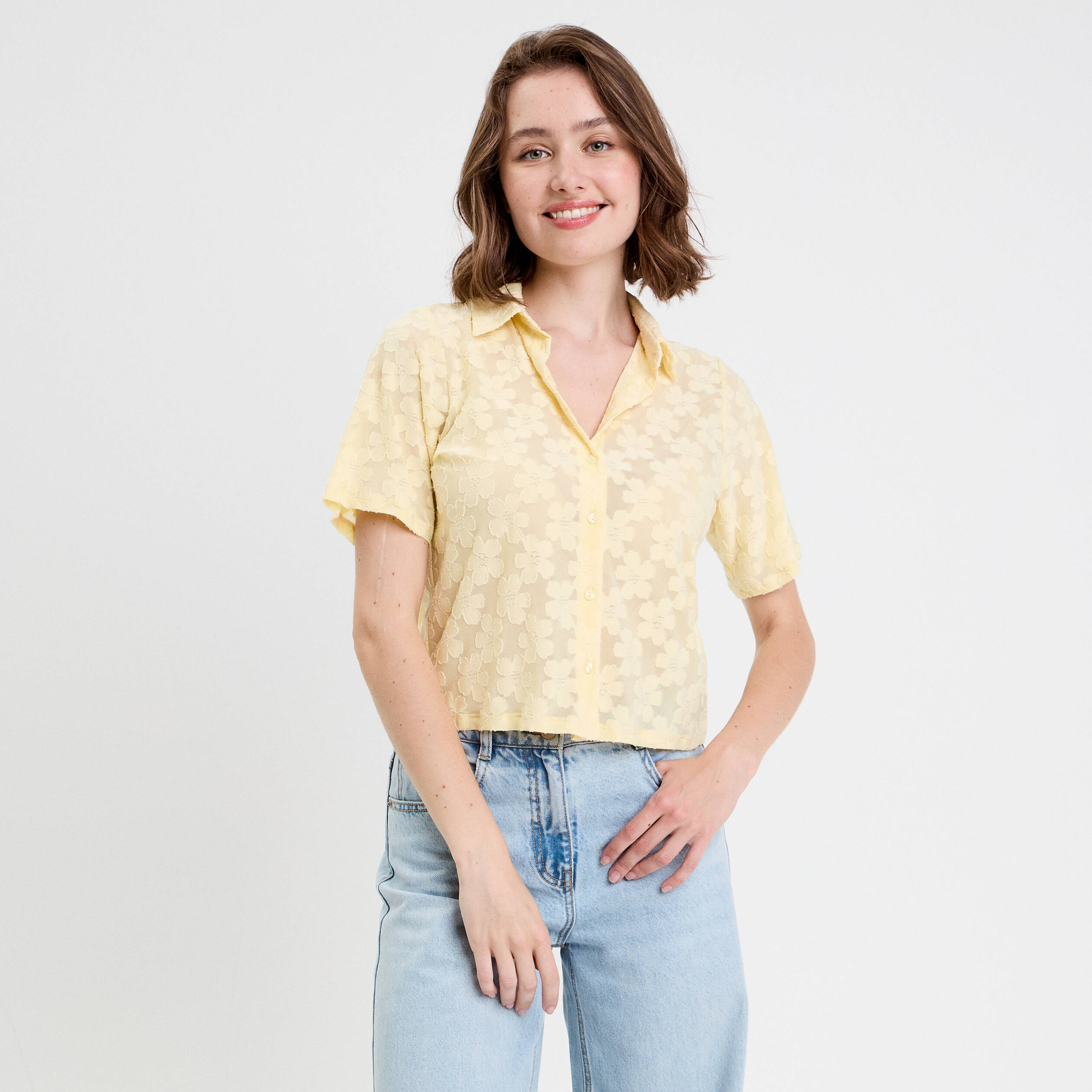 chemise manches courtes jaune clair femme Chemise manches courtes jaune clair femme