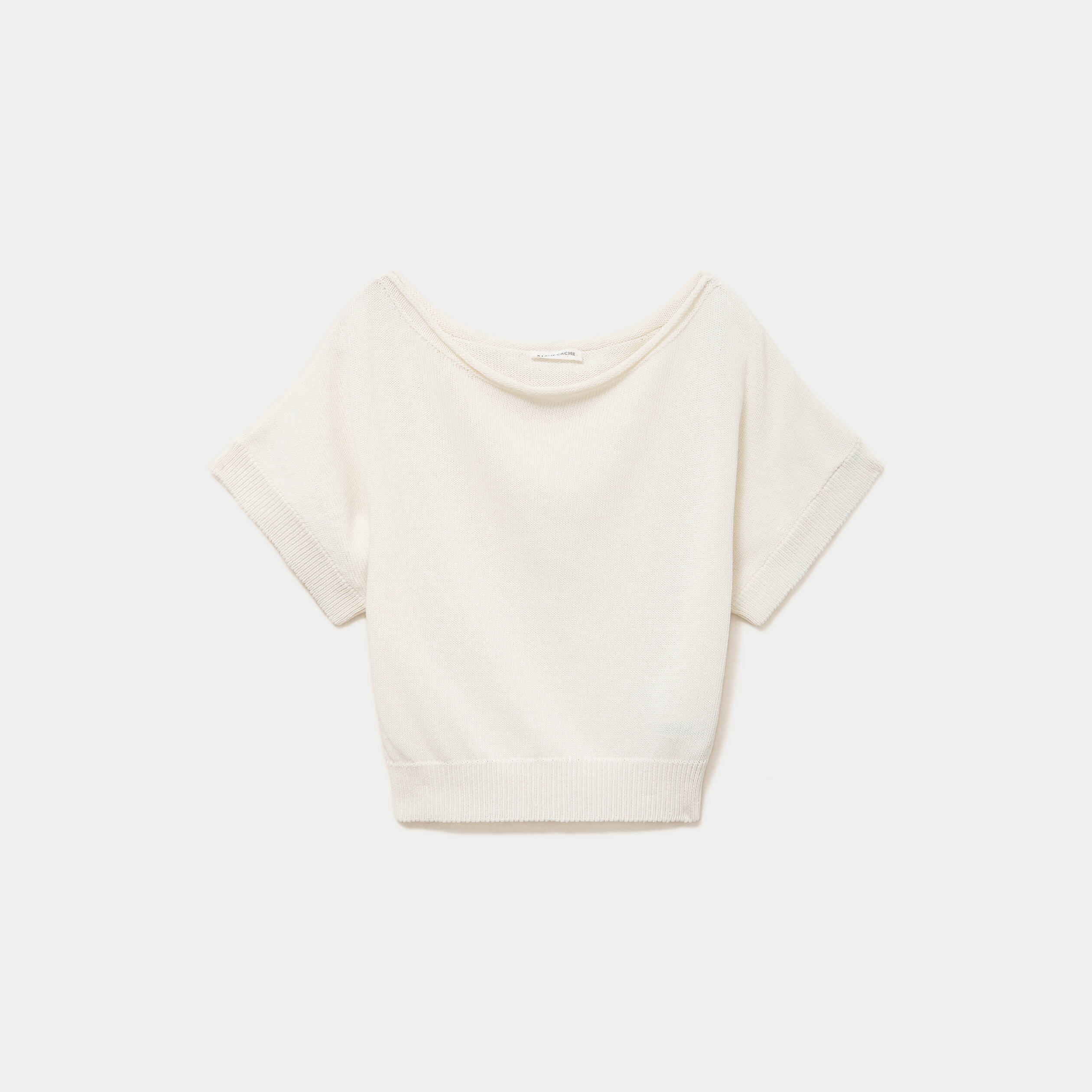 Pull ample cropped manches courtes ecru femme