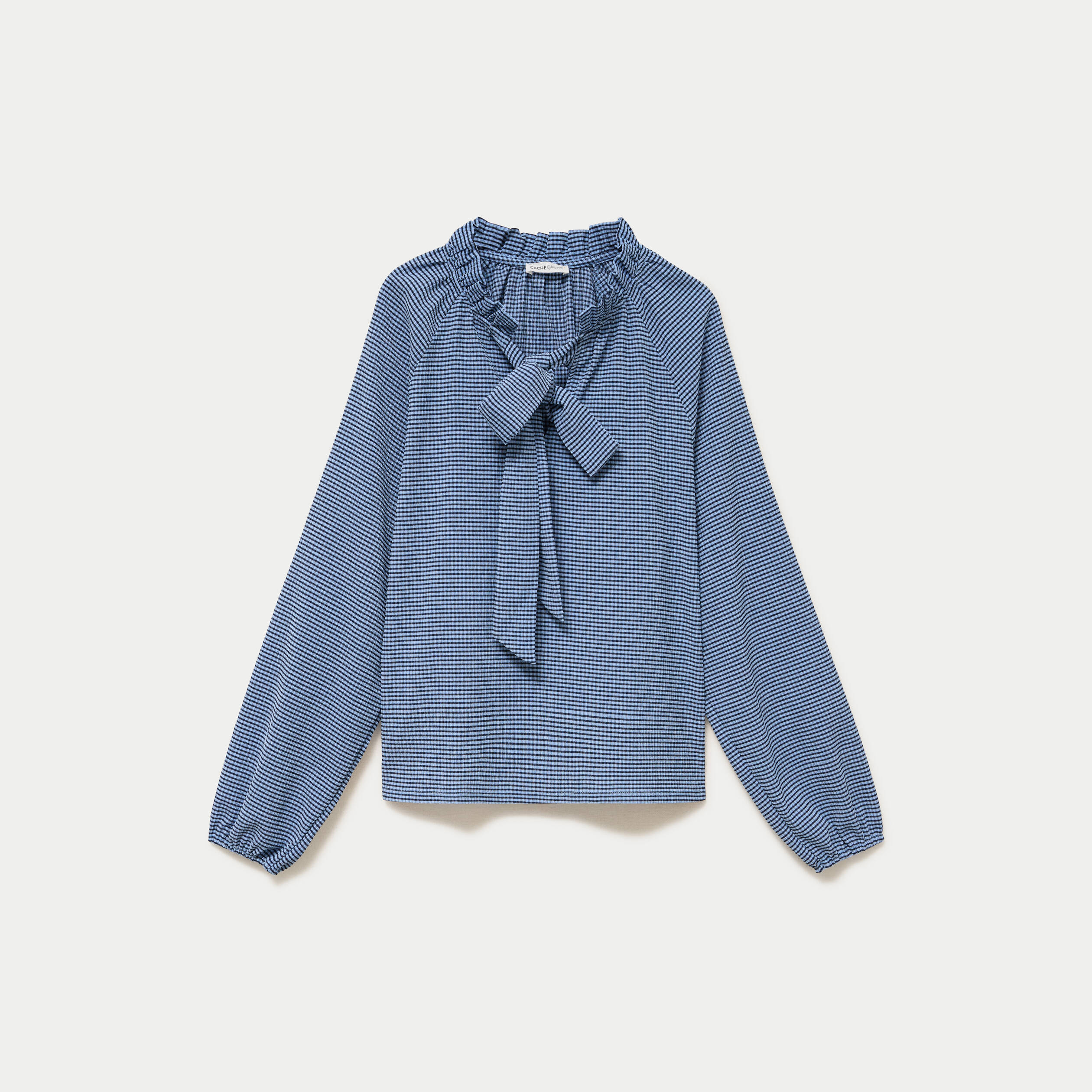 Blouse col montant manches longues bleu femme