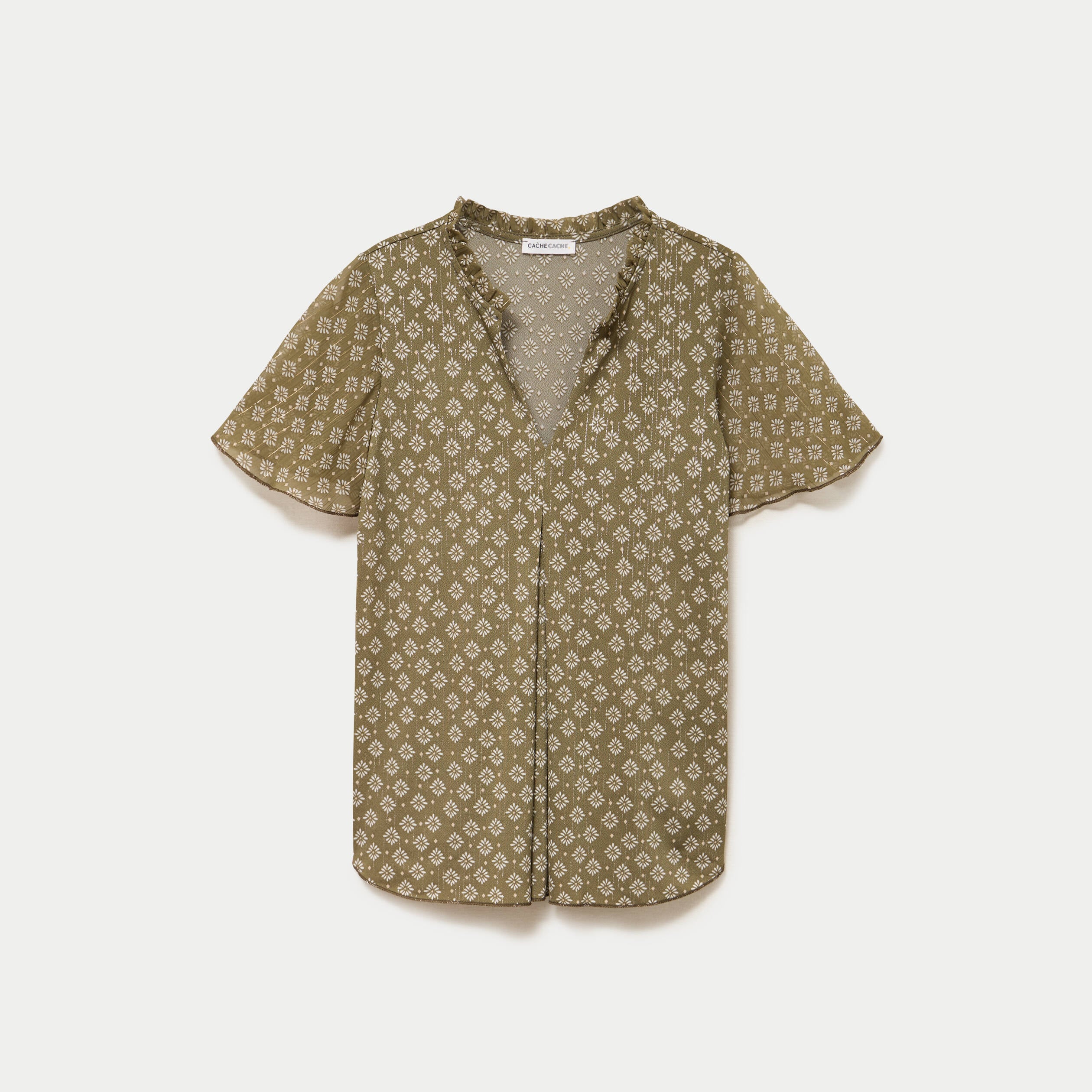 Blouse droite longue manches courtes vert femme