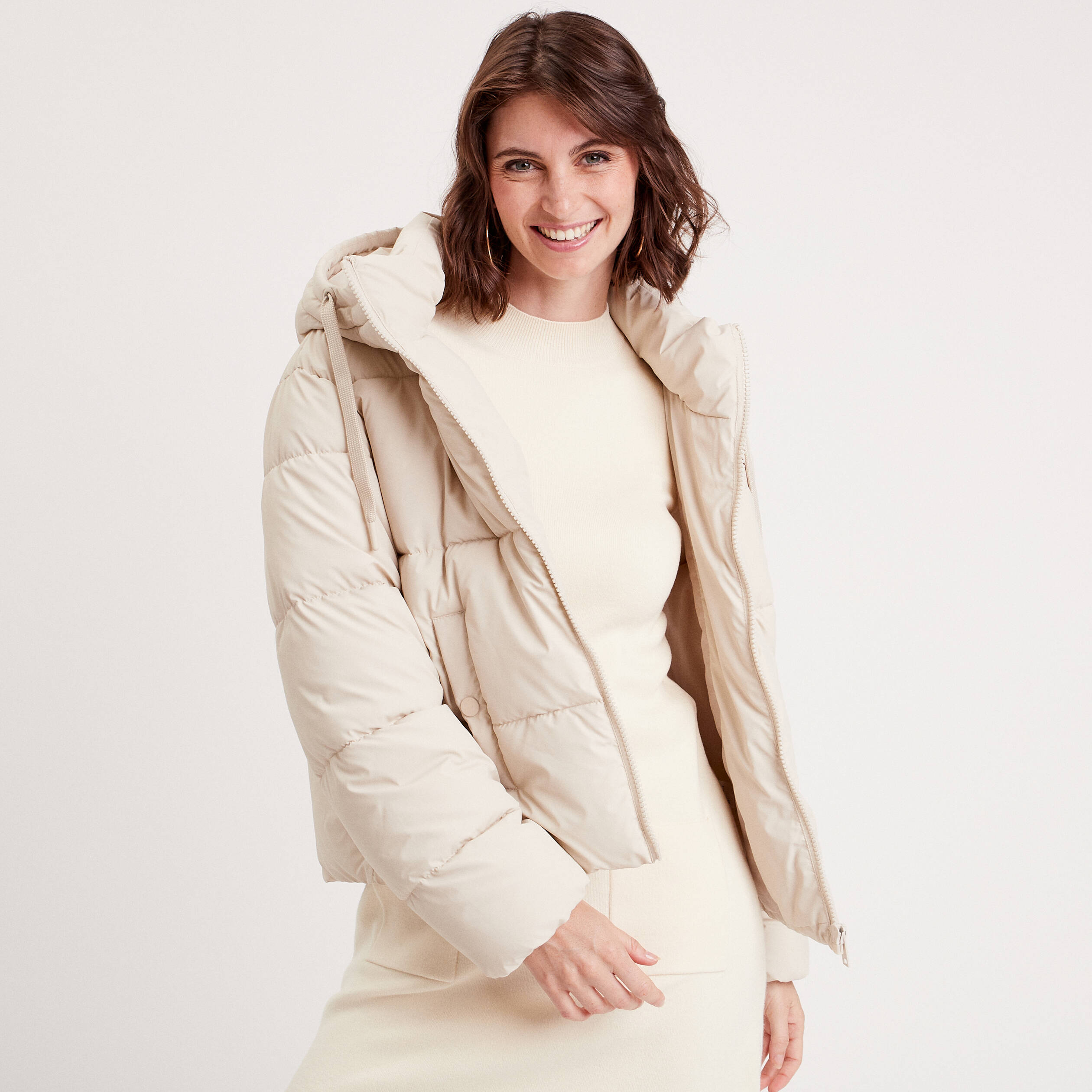 Doudoune courte à capuche ivoire femme