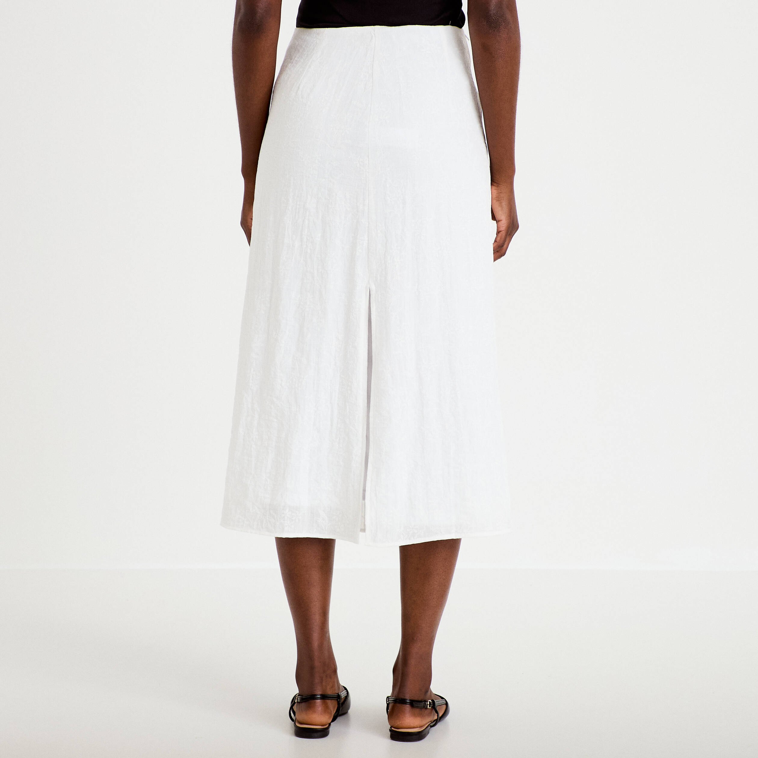Jupe longue &eacute;vas&eacute;e pliss&eacute;e blanc femme
